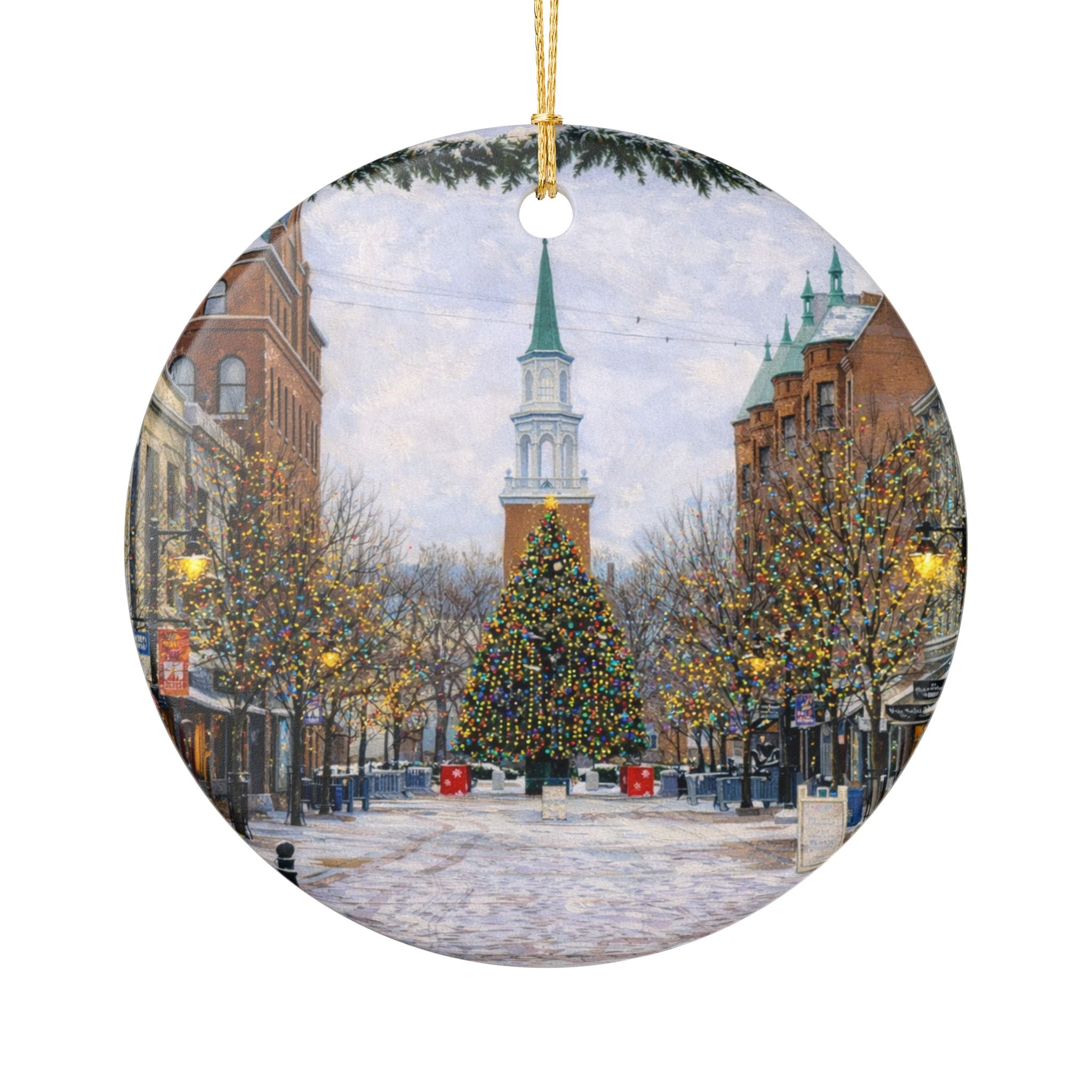 Church Street Marketplace Burlington Vermont Christmas Tree Ornament | Ceramic Decoration