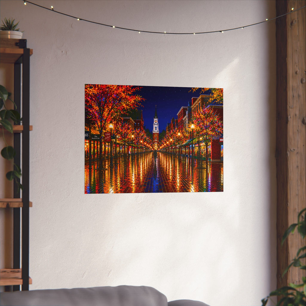 Burlington Vermont Church Street Marketplace Matte Horizontal Poster | Colorful Lights Reflection