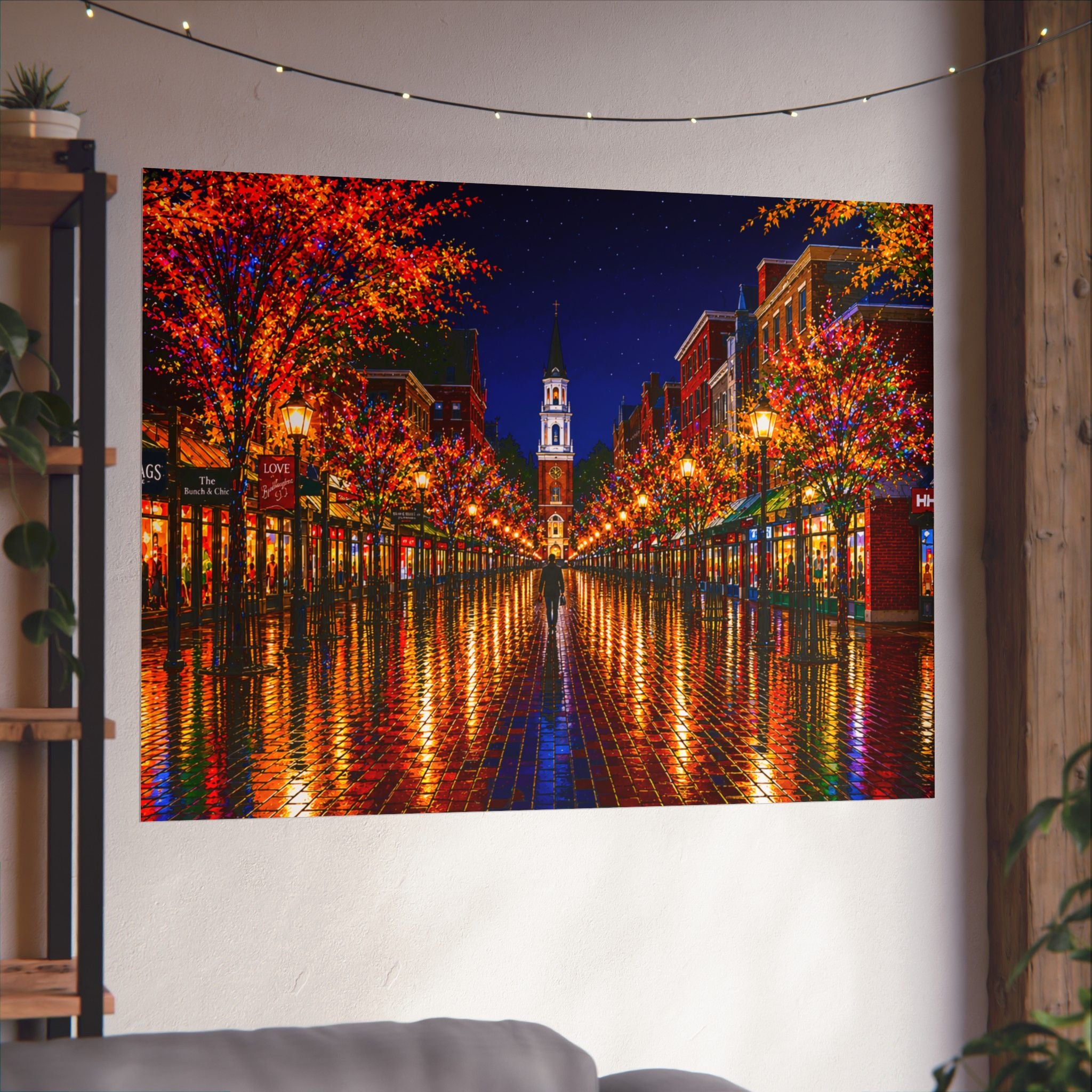 Burlington Vermont Church Street Marketplace Matte Horizontal Poster | Colorful Lights Reflection