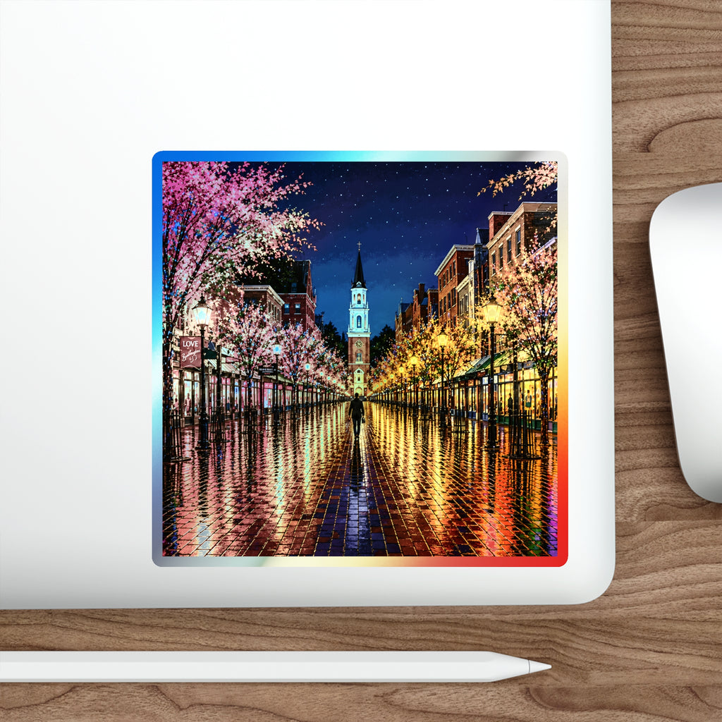 Burlington Vermont Church Street Marketplace Holographic Die-cut Stickers | Rainbow Reflective