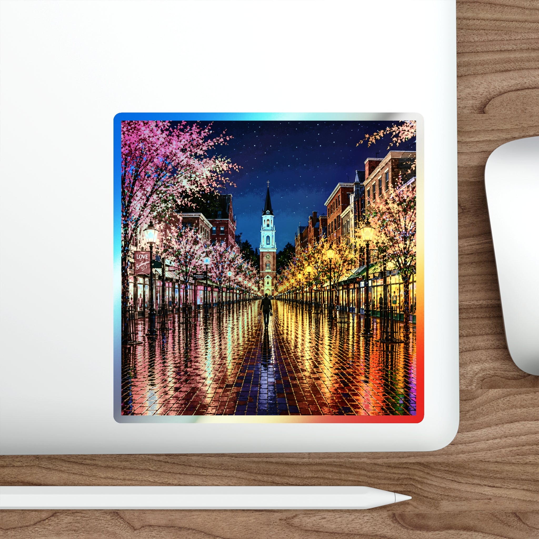 Burlington Vermont Church Street Marketplace Holographic Die-cut Stickers | Rainbow Reflective