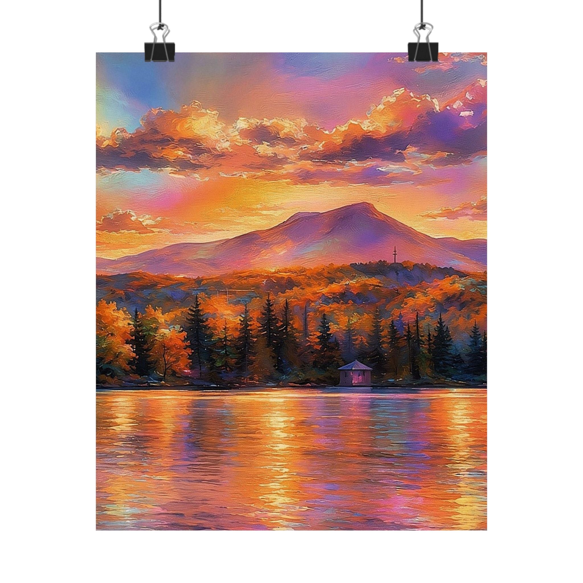 Vermont Camel's Humo Mountain Scenic Sunset Lake Poster — Matte Vertical Landscape Print