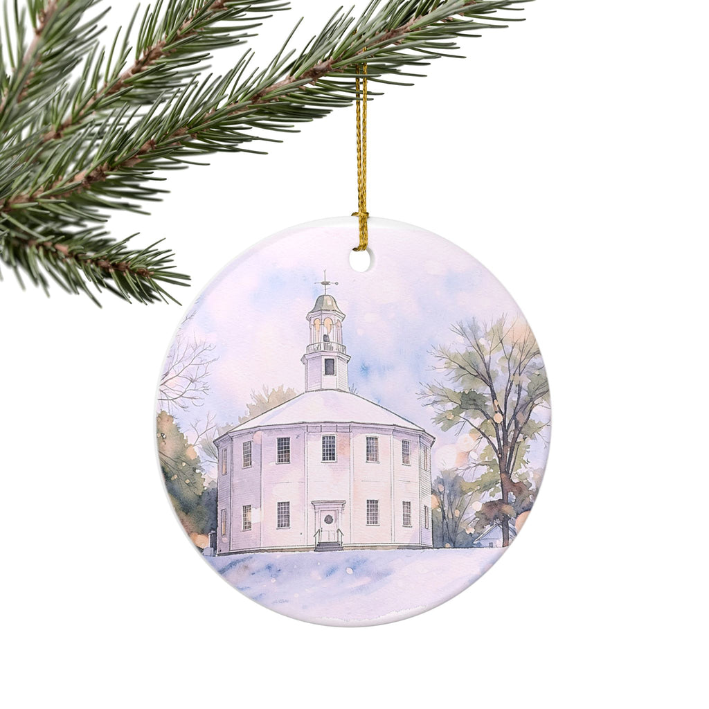 Vermont Old Round Church watercolor ornament Ceramic Ornament | Richmond Vermont round church keepsake