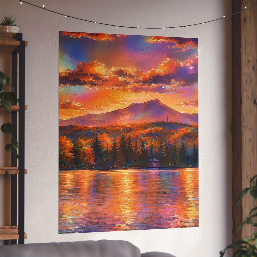 Vermont Camel's Humo Mountain Scenic Sunset Lake Poster — Matte Vertical Landscape Print