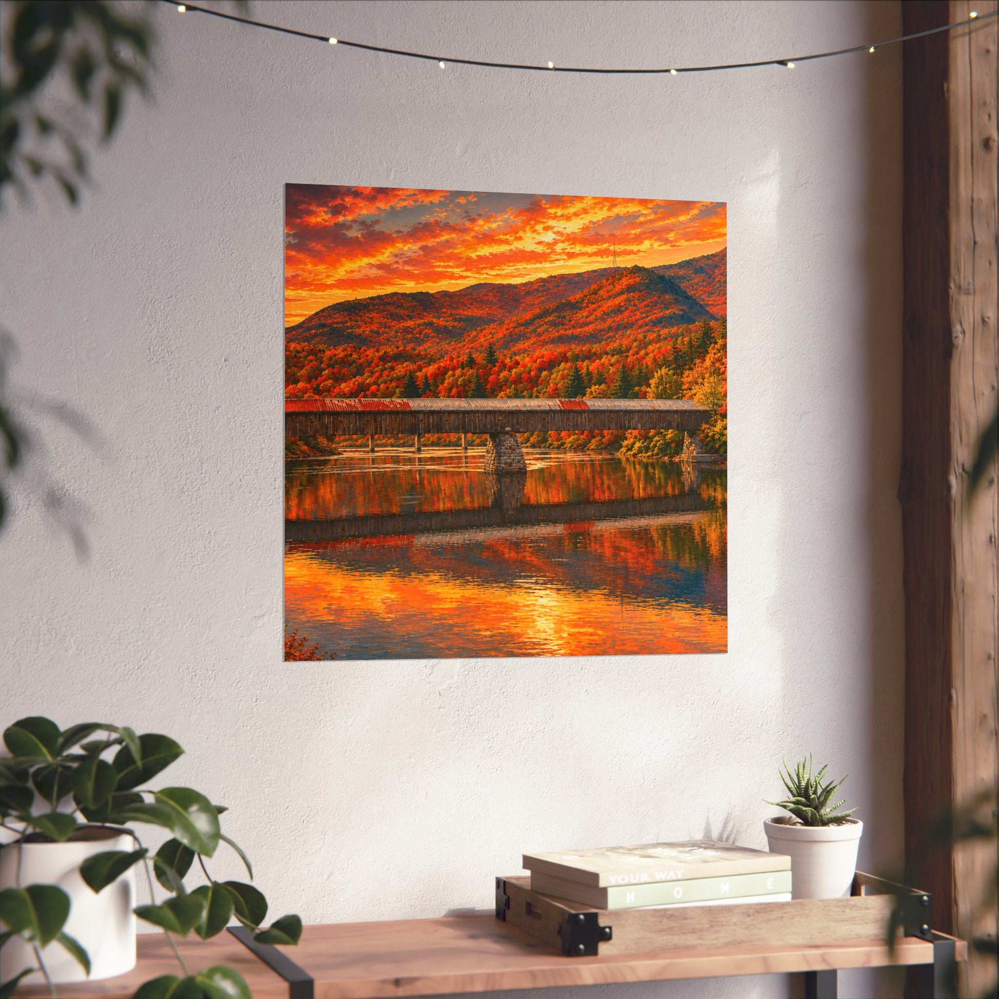 Cornish Windsor Covered Bridge Poster | Fall Landscape Matte Horizontal Print New Hampshire and Vermont
