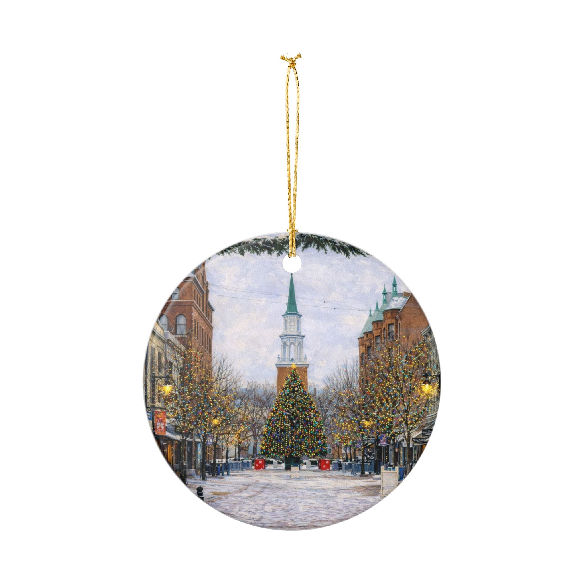 Church Street Marketplace Burlington Vermont Christmas Tree Ornament | Ceramic Decoration
