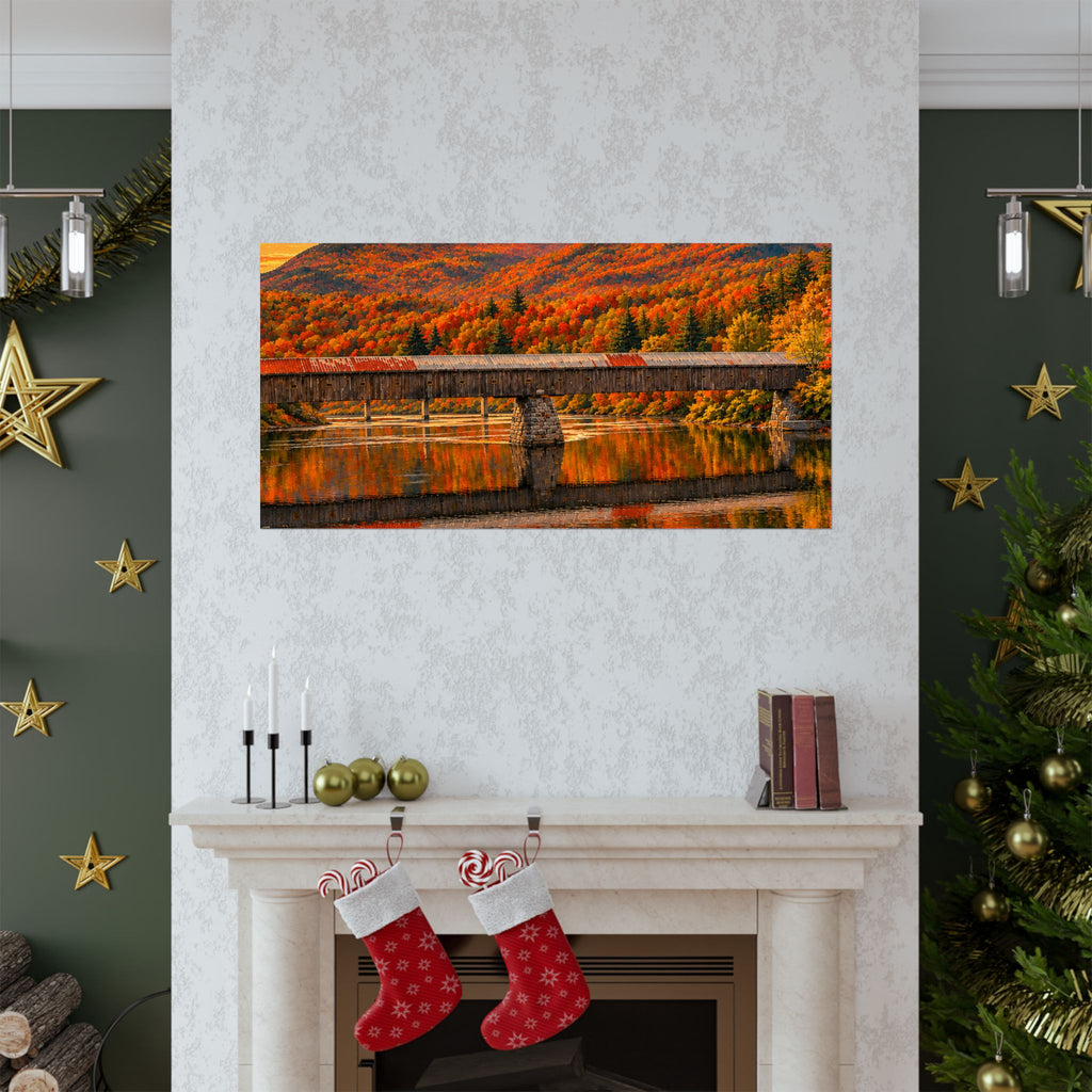 Cornish Windsor Covered Bridge Poster | Fall Landscape Matte Horizontal Print New Hampshire and Vermont