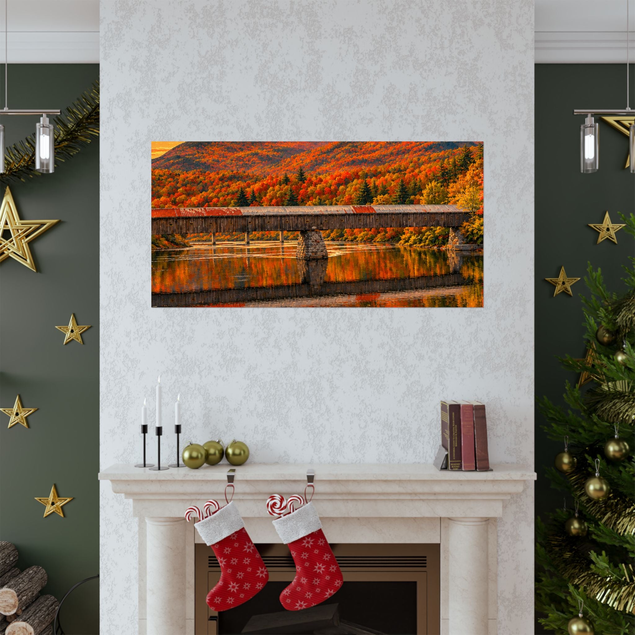 Cornish Windsor Covered Bridge Poster | Fall Landscape Matte Horizontal Print New Hampshire and Vermont