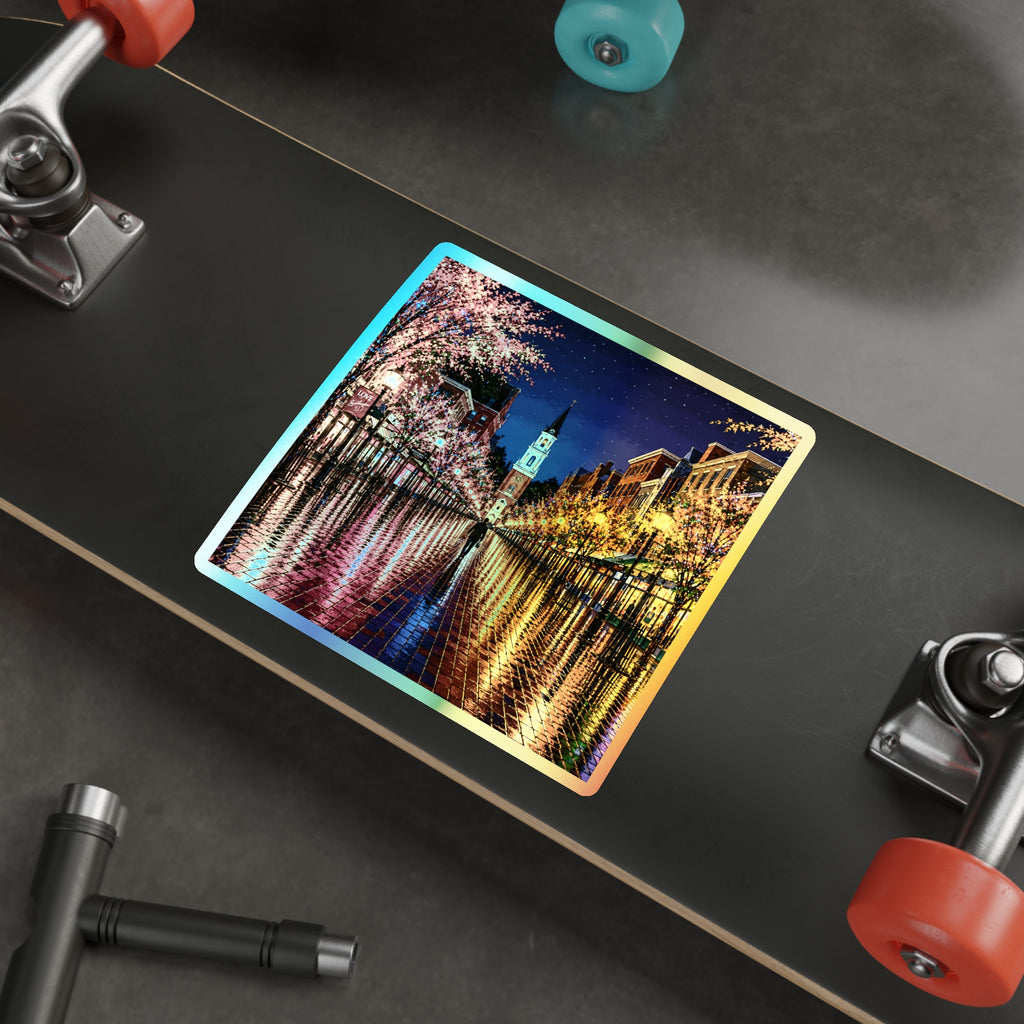 Burlington Vermont Church Street Marketplace Holographic Die-cut Stickers | Rainbow Reflective