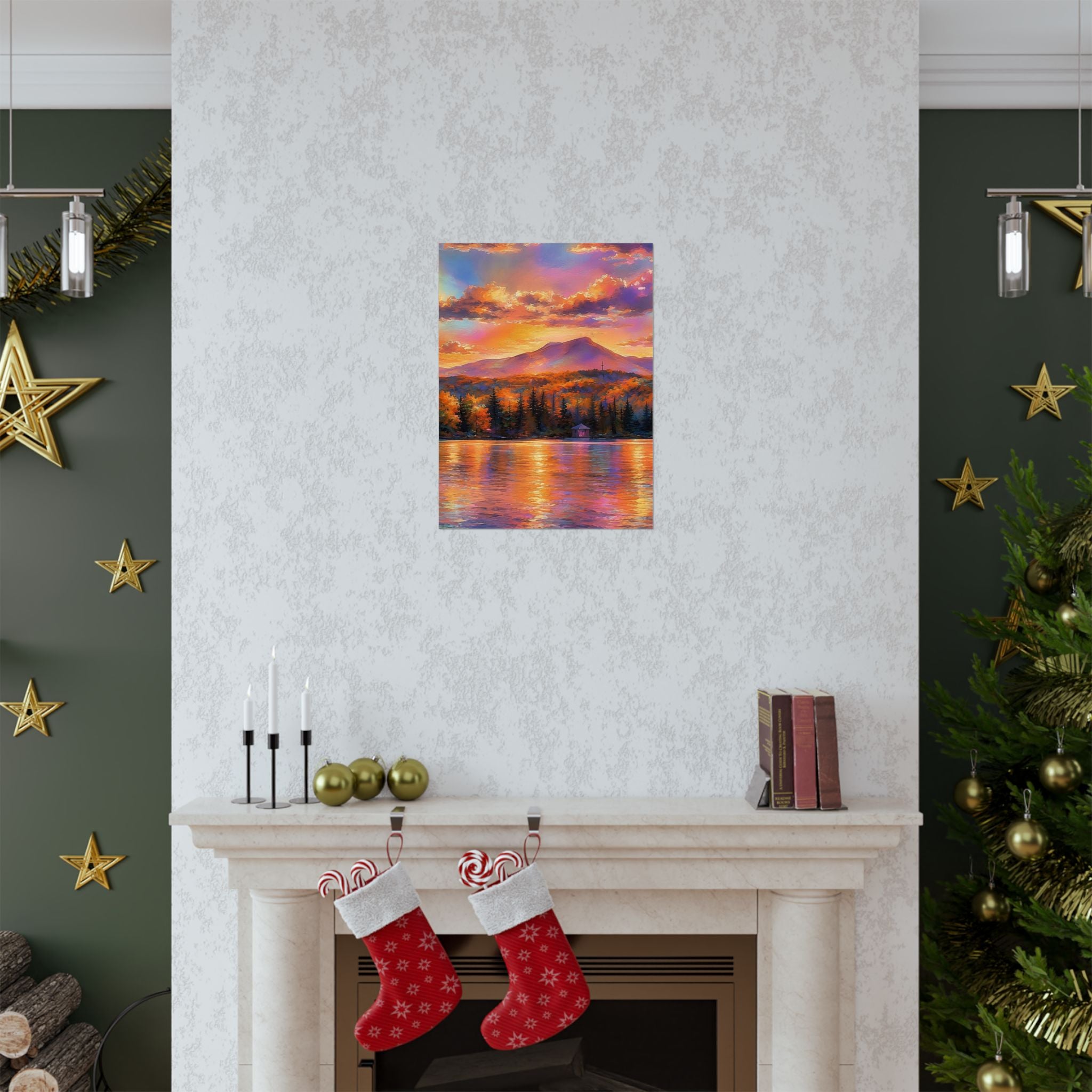 Vermont Camel's Humo Mountain Scenic Sunset Lake Poster — Matte Vertical Landscape Print