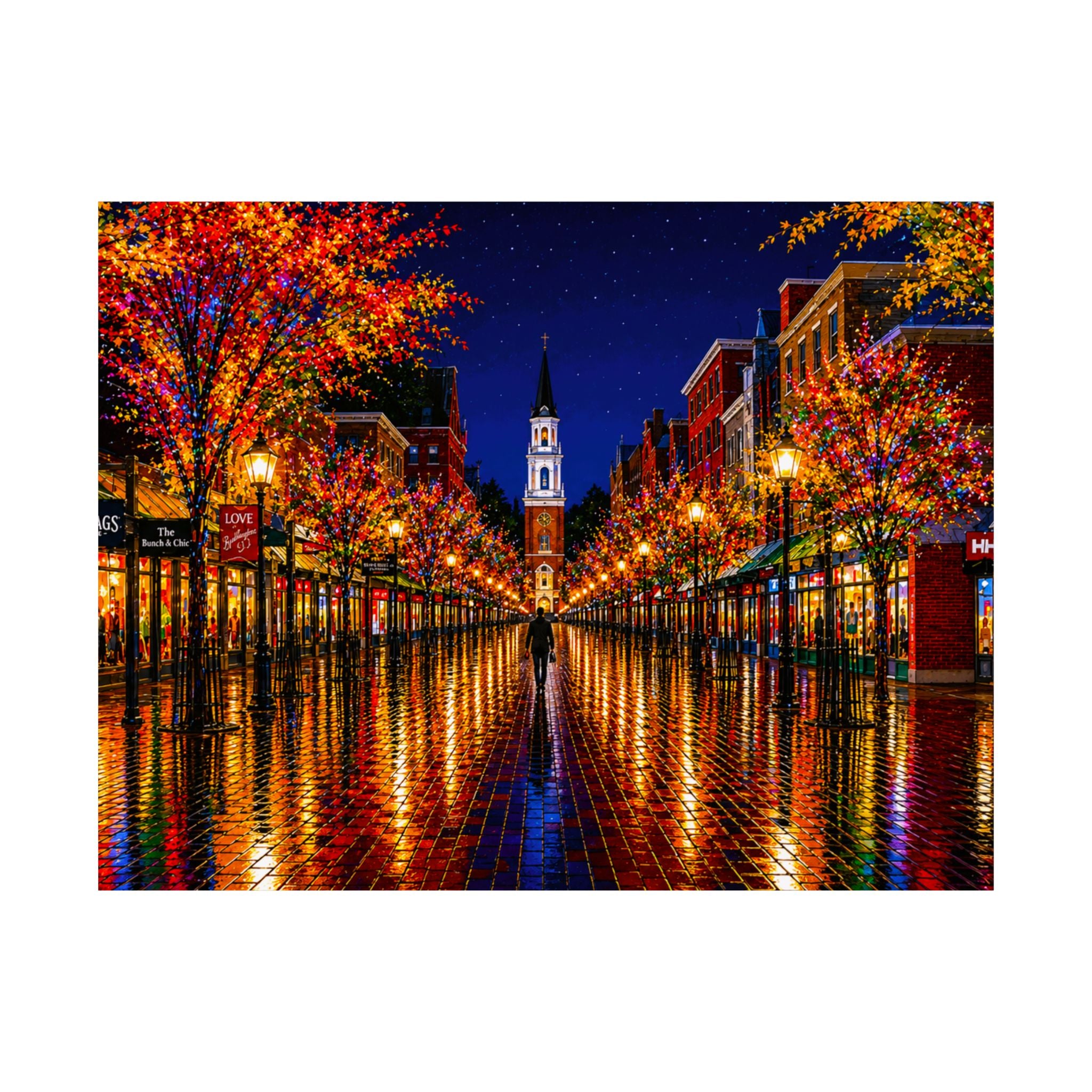 Burlington Vermont Church Street Marketplace Matte Horizontal Poster | Colorful Lights Reflection