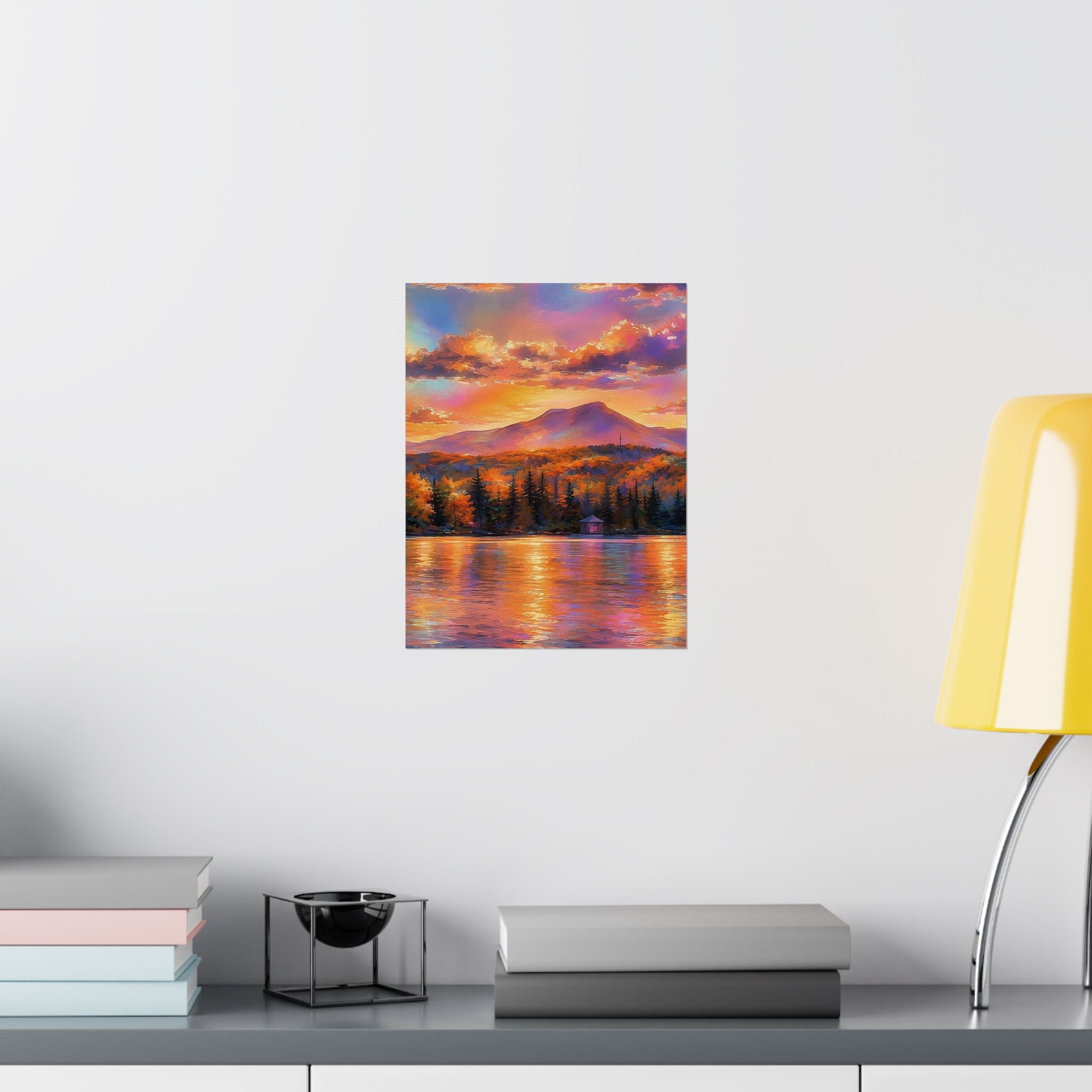 Vermont Camel's Humo Mountain Scenic Sunset Lake Poster — Matte Vertical Landscape Print