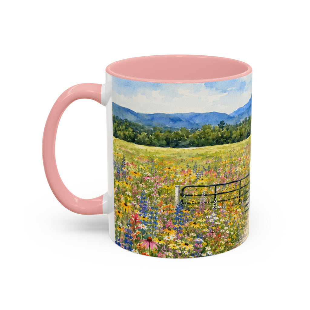 Vermont Camel's Hump Mountain with Scenic Wildflower Path Accent Coffee Mug