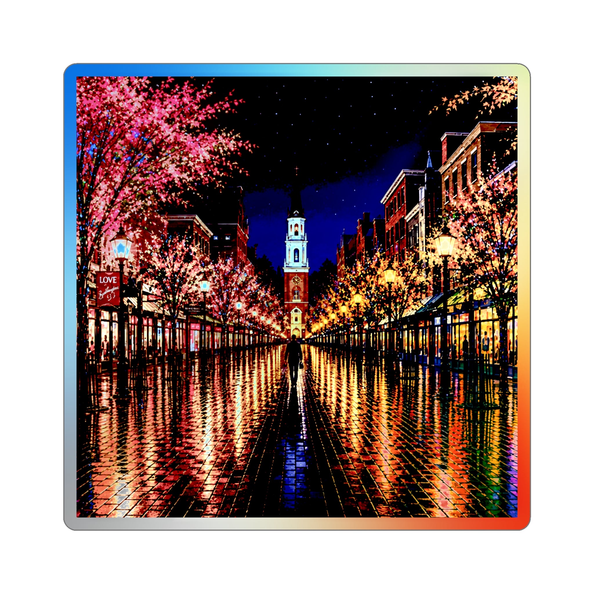 Burlington Vermont Church Street Marketplace Holographic Die-cut Stickers | Rainbow Reflective