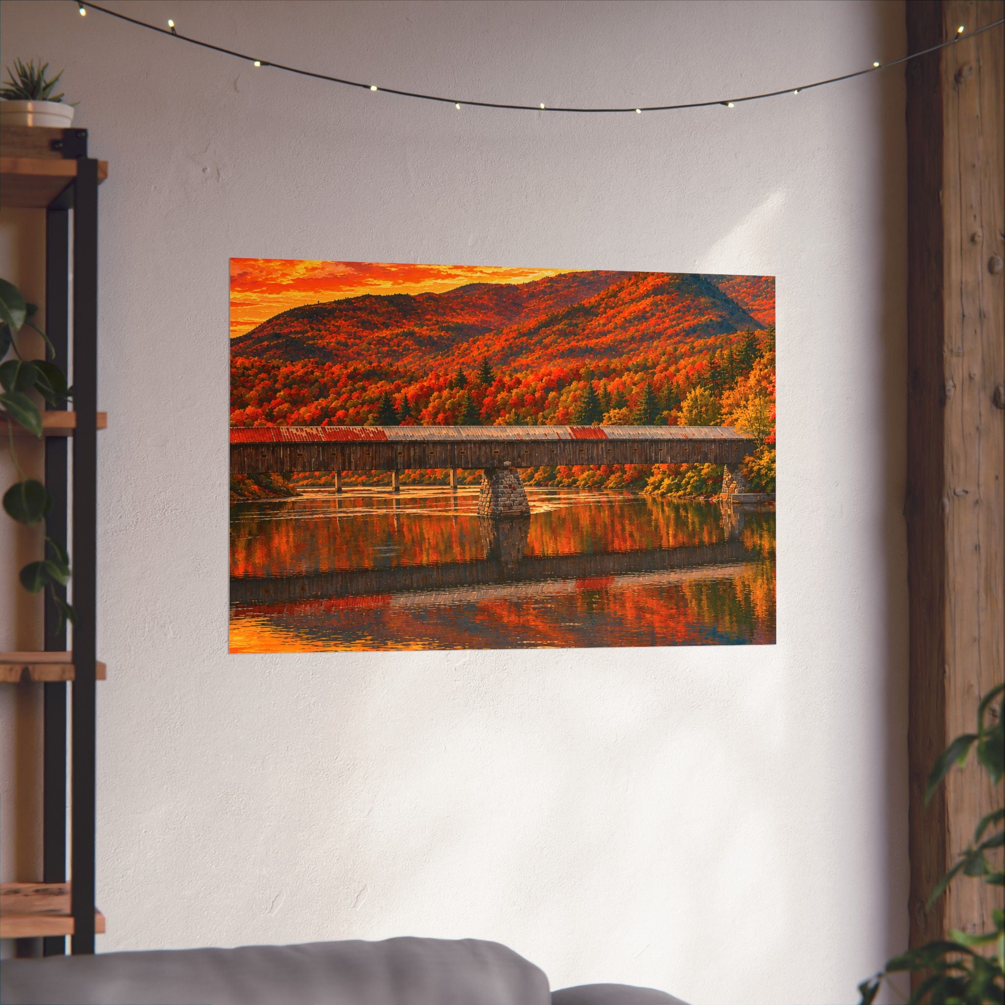 Cornish Windsor Covered Bridge Poster | Fall Landscape Matte Horizontal Print New Hampshire and Vermont