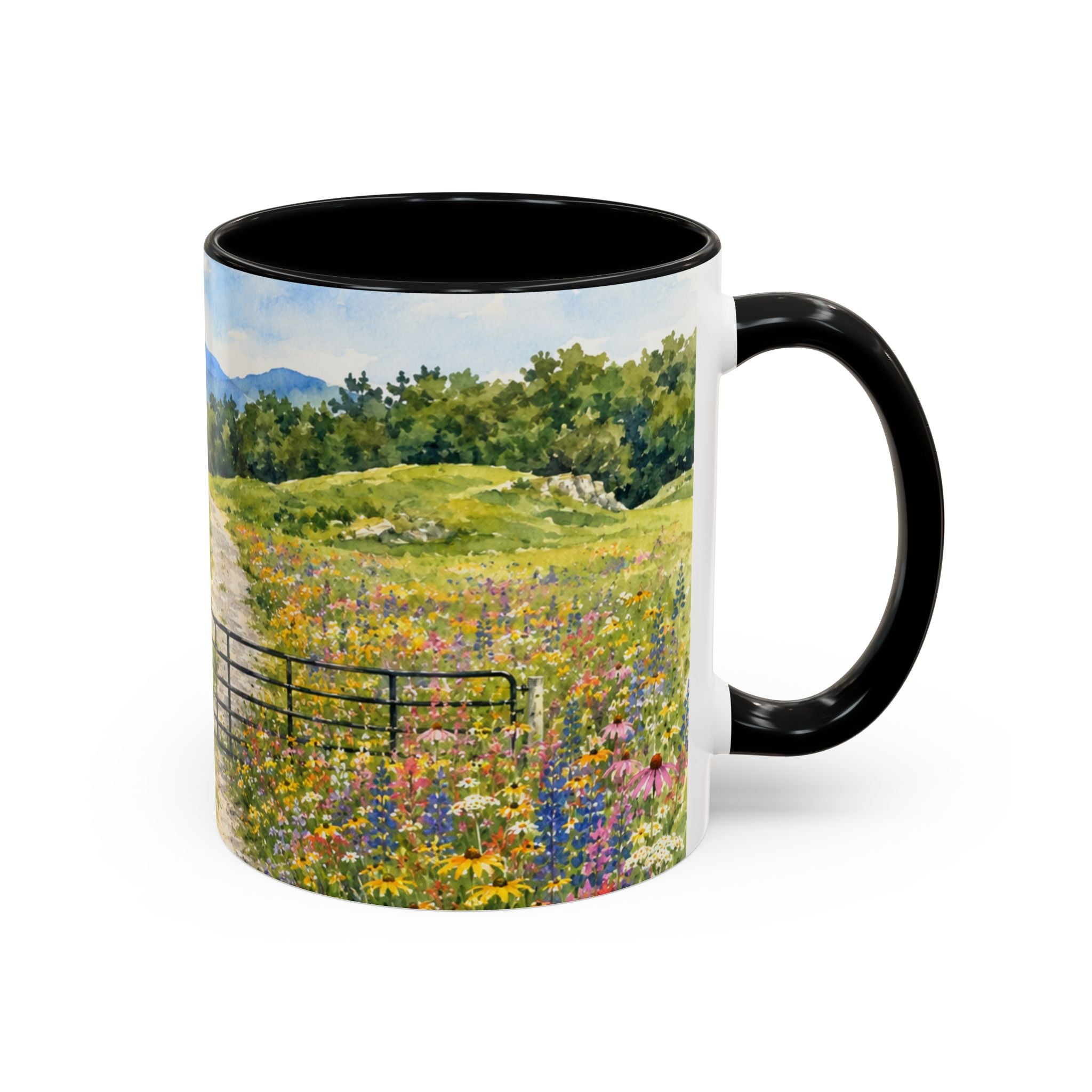 Vermont Camel's Hump Mountain with Scenic Wildflower Path Accent Coffee Mug