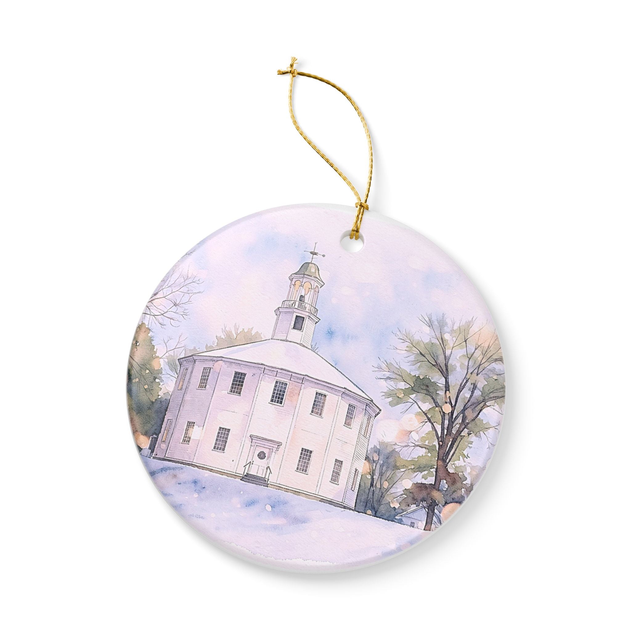 Vermont Old Round Church watercolor ornament Ceramic Ornament | Richmond Vermont round church keepsake