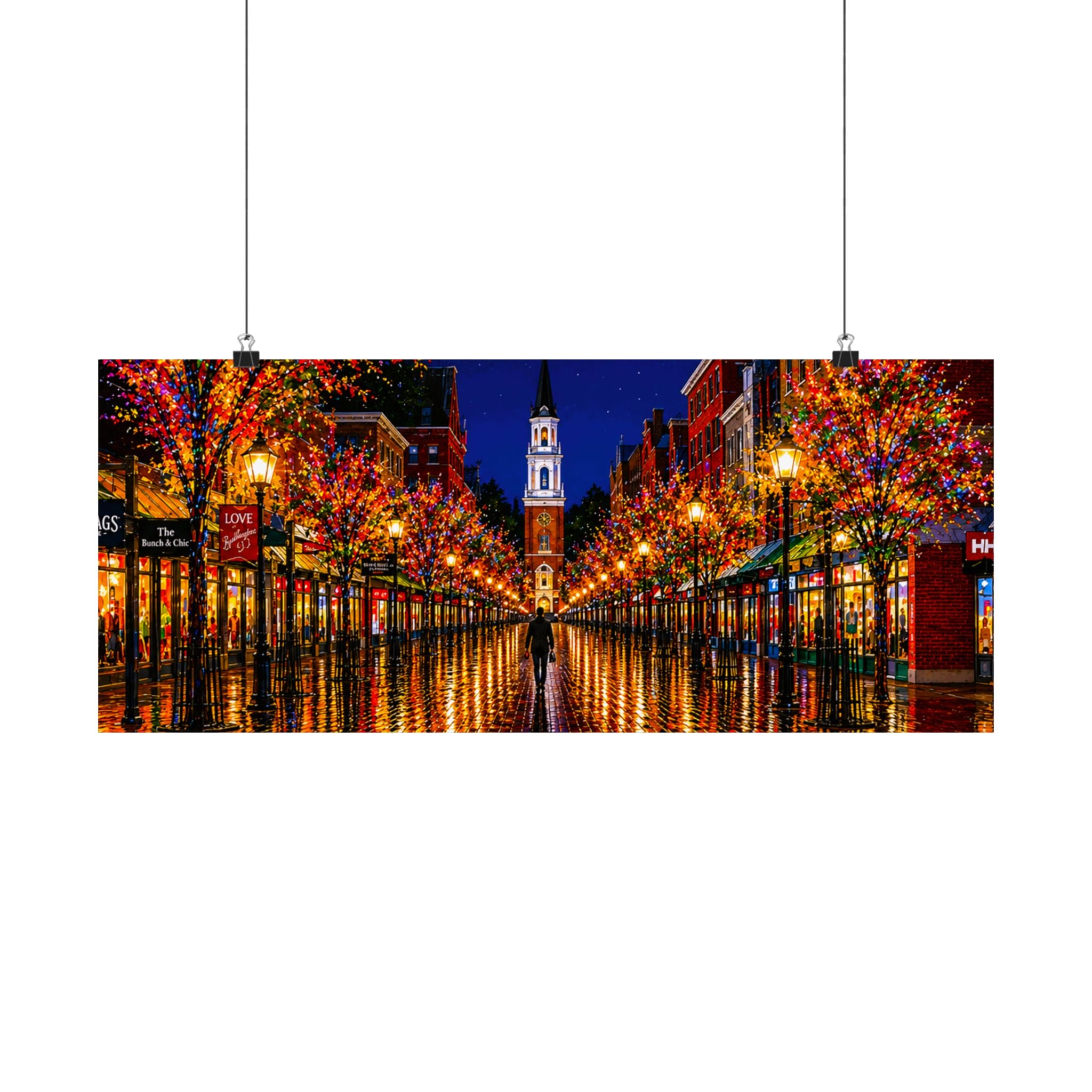 Burlington Vermont Church Street Marketplace Matte Horizontal Poster | Colorful Lights Reflection