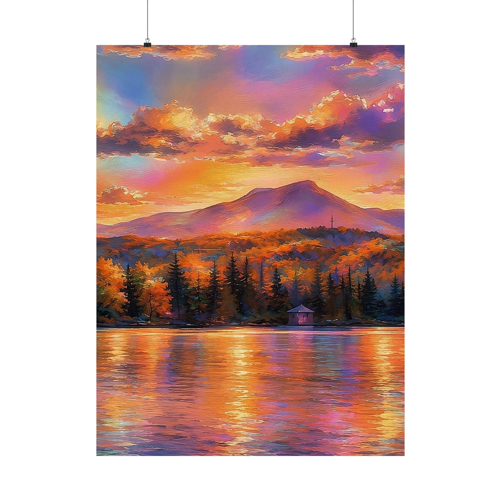 Vermont Camel's Humo Mountain Scenic Sunset Lake Poster — Matte Vertical Landscape Print