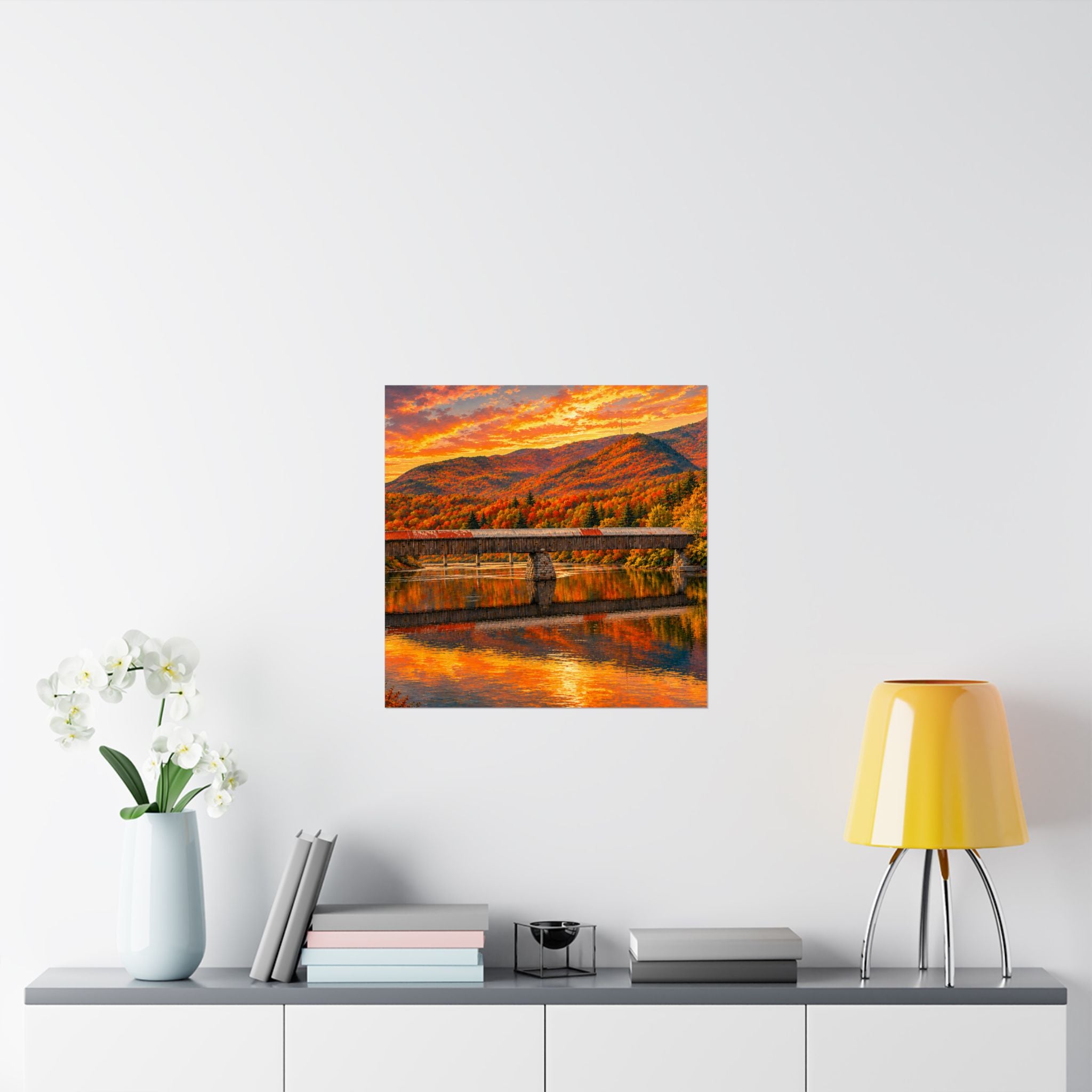 Cornish Windsor Covered Bridge Poster | Fall Landscape Matte Horizontal Print New Hampshire and Vermont