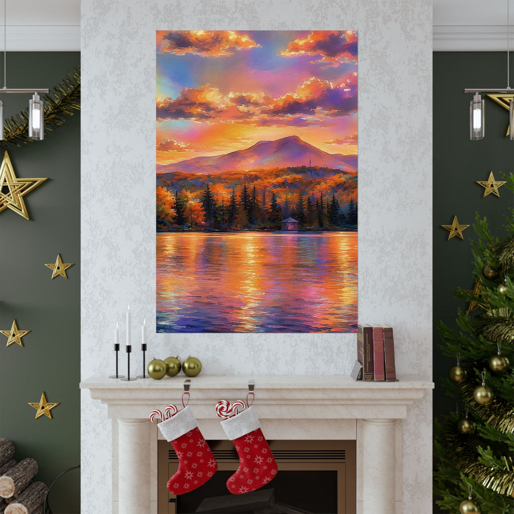 Vermont Camel's Humo Mountain Scenic Sunset Lake Poster — Matte Vertical Landscape Print