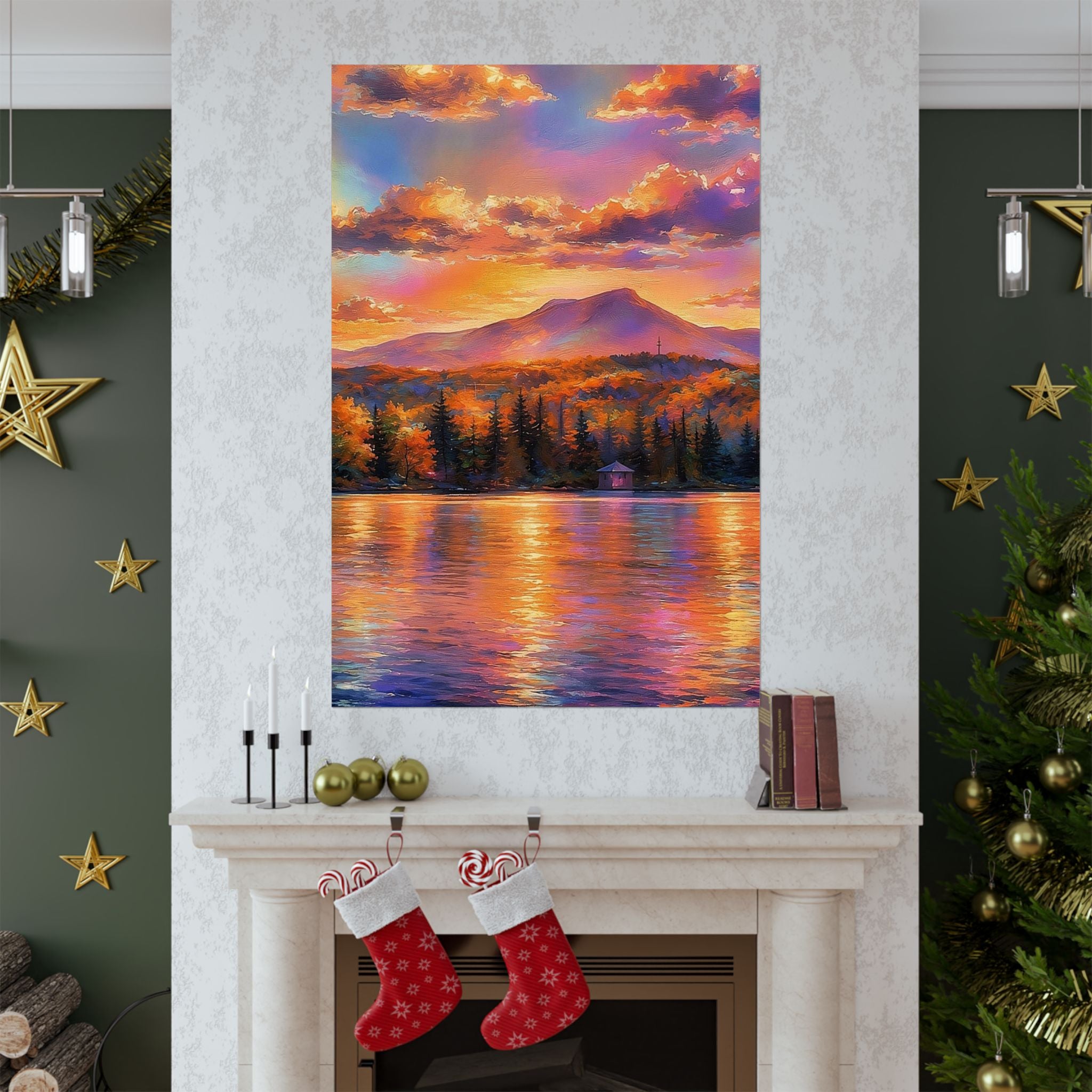 Vermont Camel's Humo Mountain Scenic Sunset Lake Poster — Matte Vertical Landscape Print