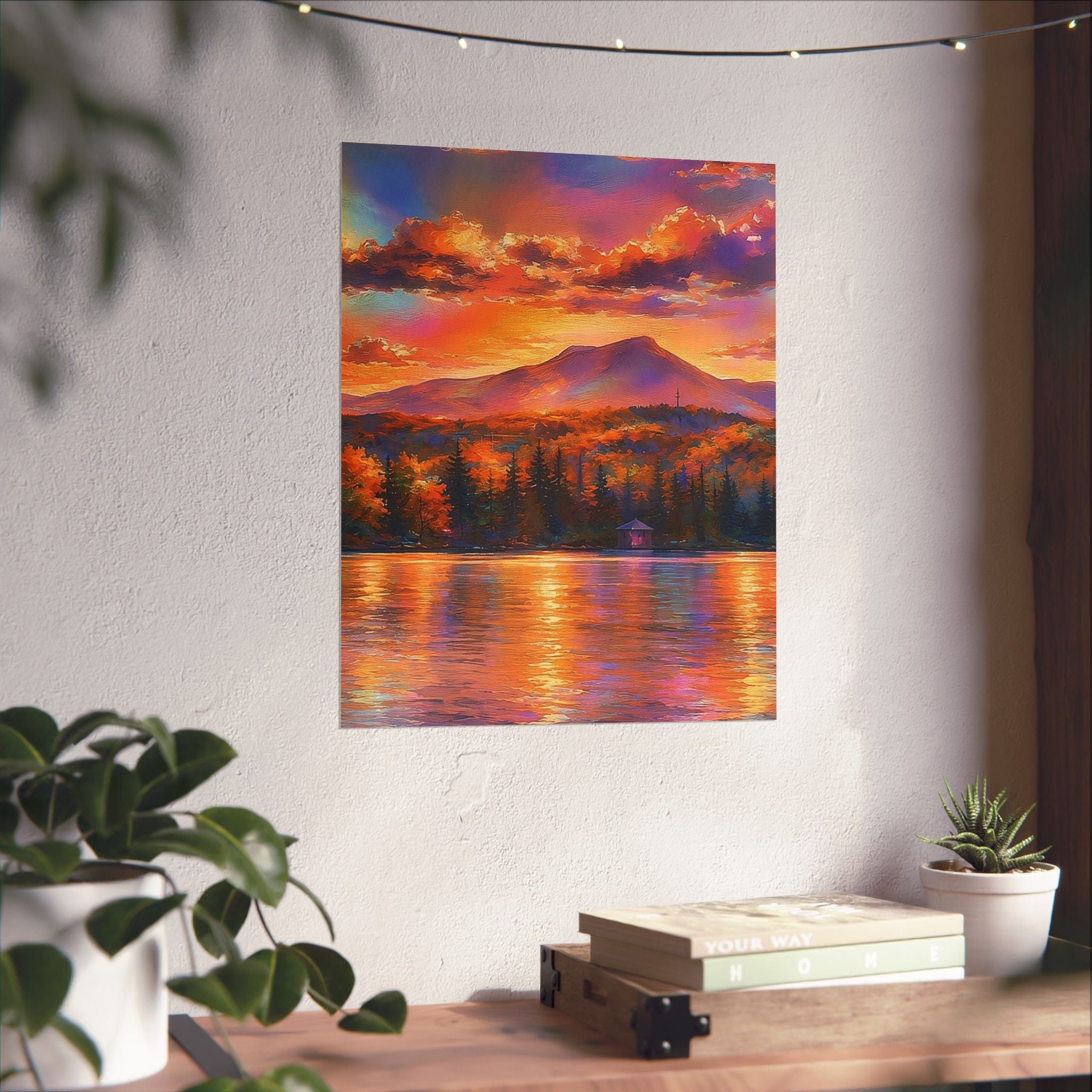 Vermont Camel's Humo Mountain Scenic Sunset Lake Poster — Matte Vertical Landscape Print