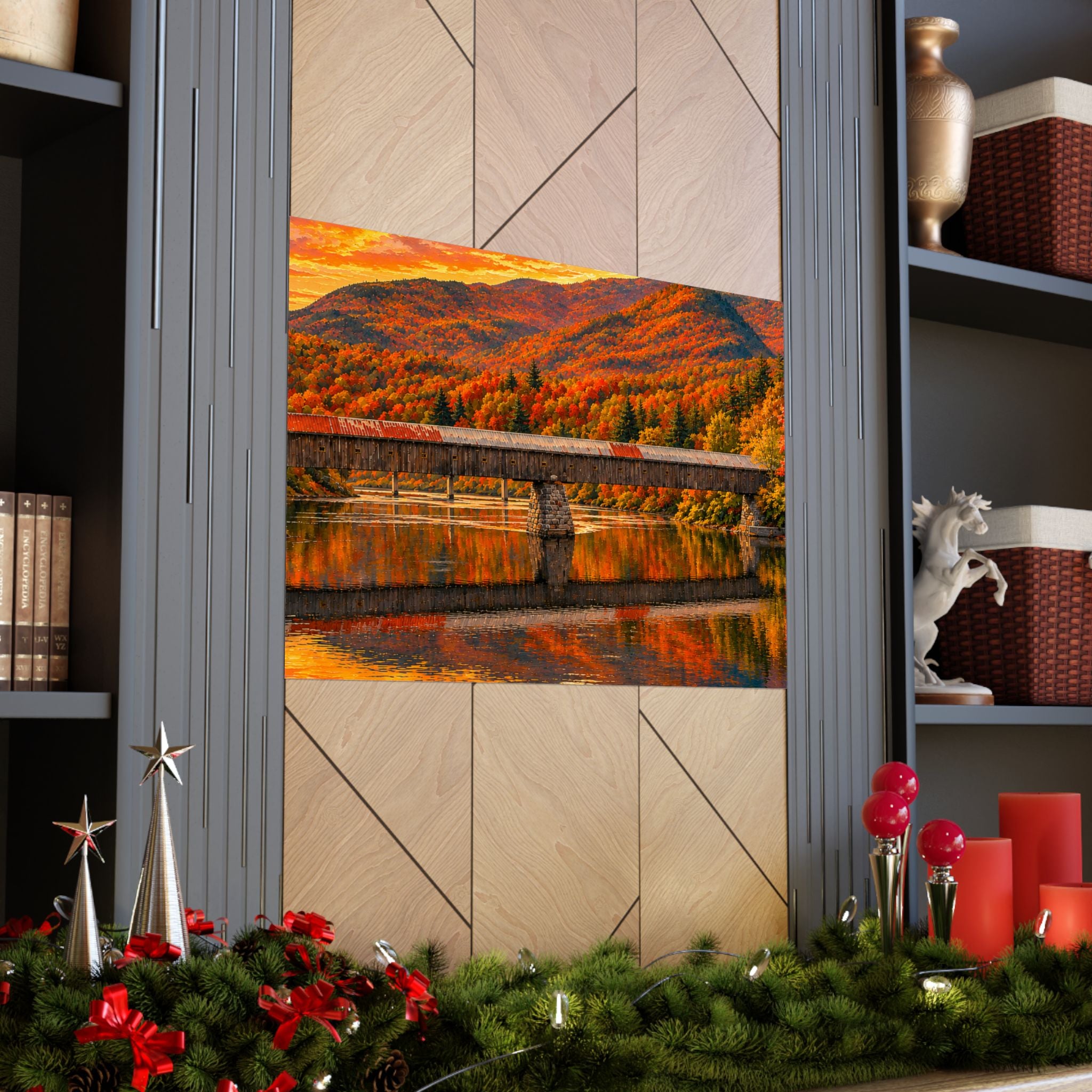 Cornish Windsor Covered Bridge Poster | Fall Landscape Matte Horizontal Print New Hampshire and Vermont