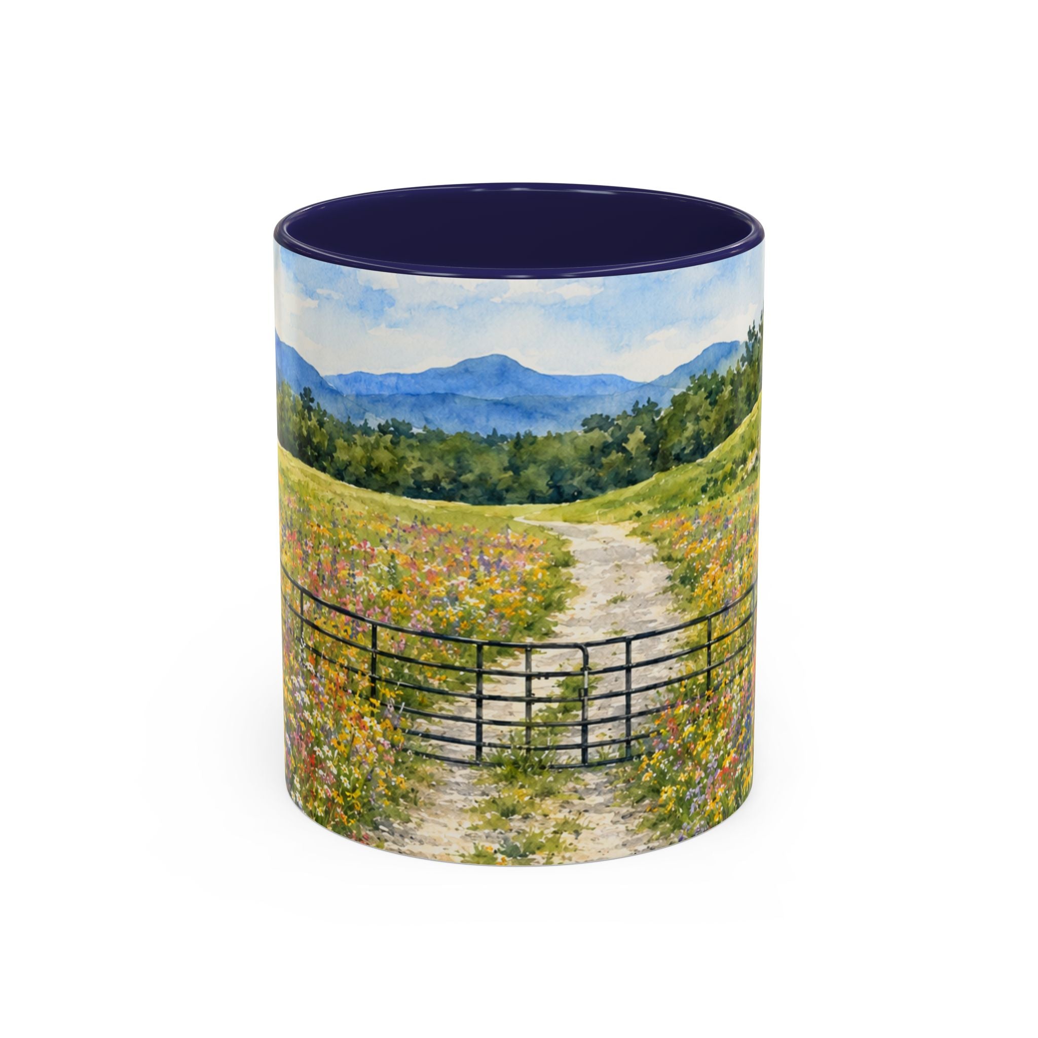 Vermont Camel's Hump Mountain with Scenic Wildflower Path Accent Coffee Mug
