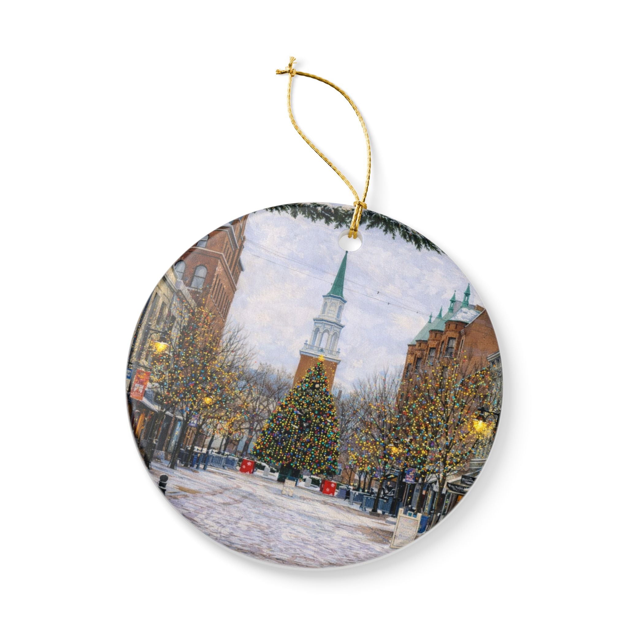 Church Street Marketplace Burlington Vermont Christmas Tree Ornament | Ceramic Decoration