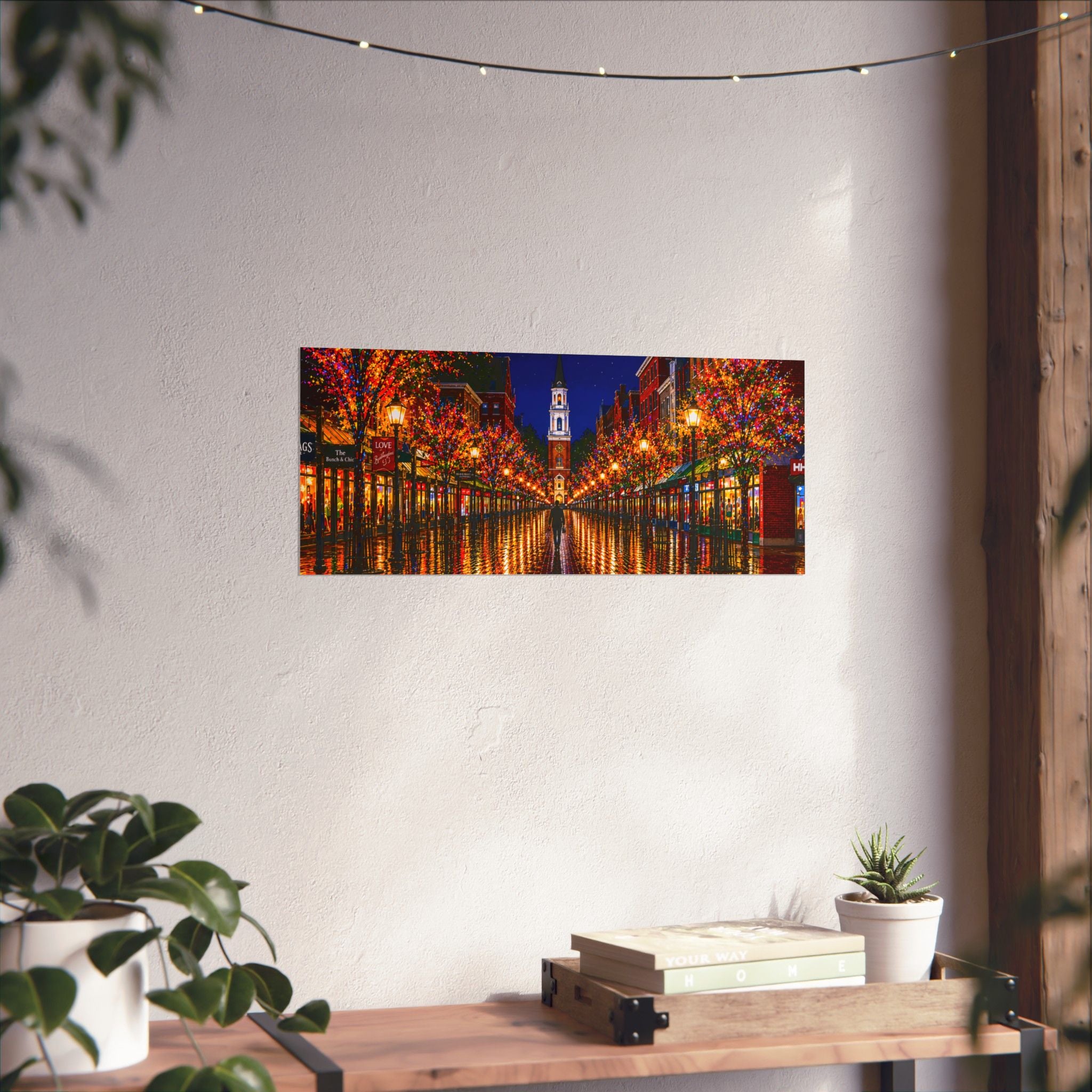 Burlington Vermont Church Street Marketplace Matte Horizontal Poster | Colorful Lights Reflection
