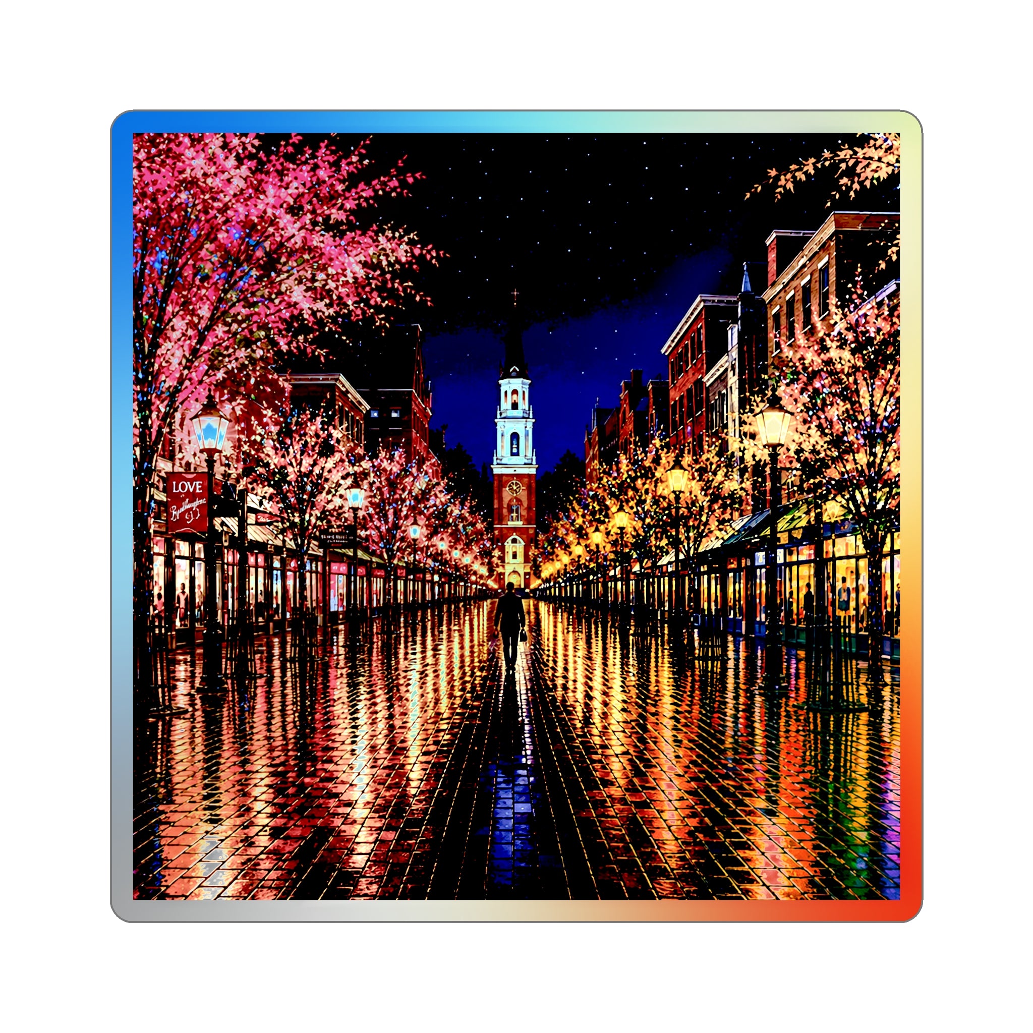 Burlington Vermont Church Street Marketplace Holographic Die-cut Stickers | Rainbow Reflective