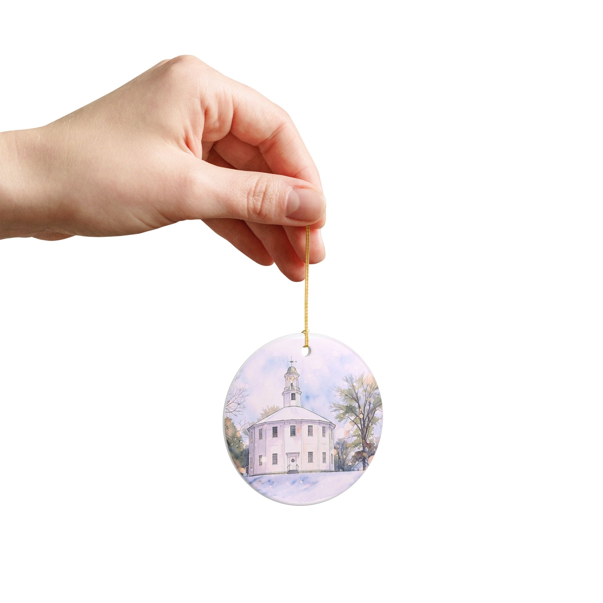 Vermont Old Round Church watercolor ornament Ceramic Ornament | Richmond Vermont round church keepsake