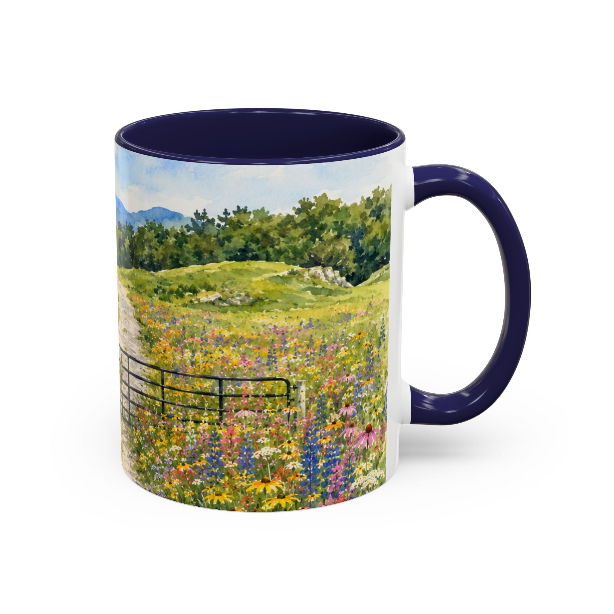 Vermont Camel's Hump Mountain with Scenic Wildflower Path Accent Coffee Mug