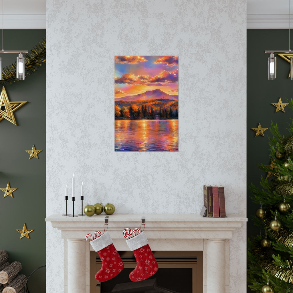Vermont Camel's Humo Mountain Scenic Sunset Lake Poster — Matte Vertical Landscape Print