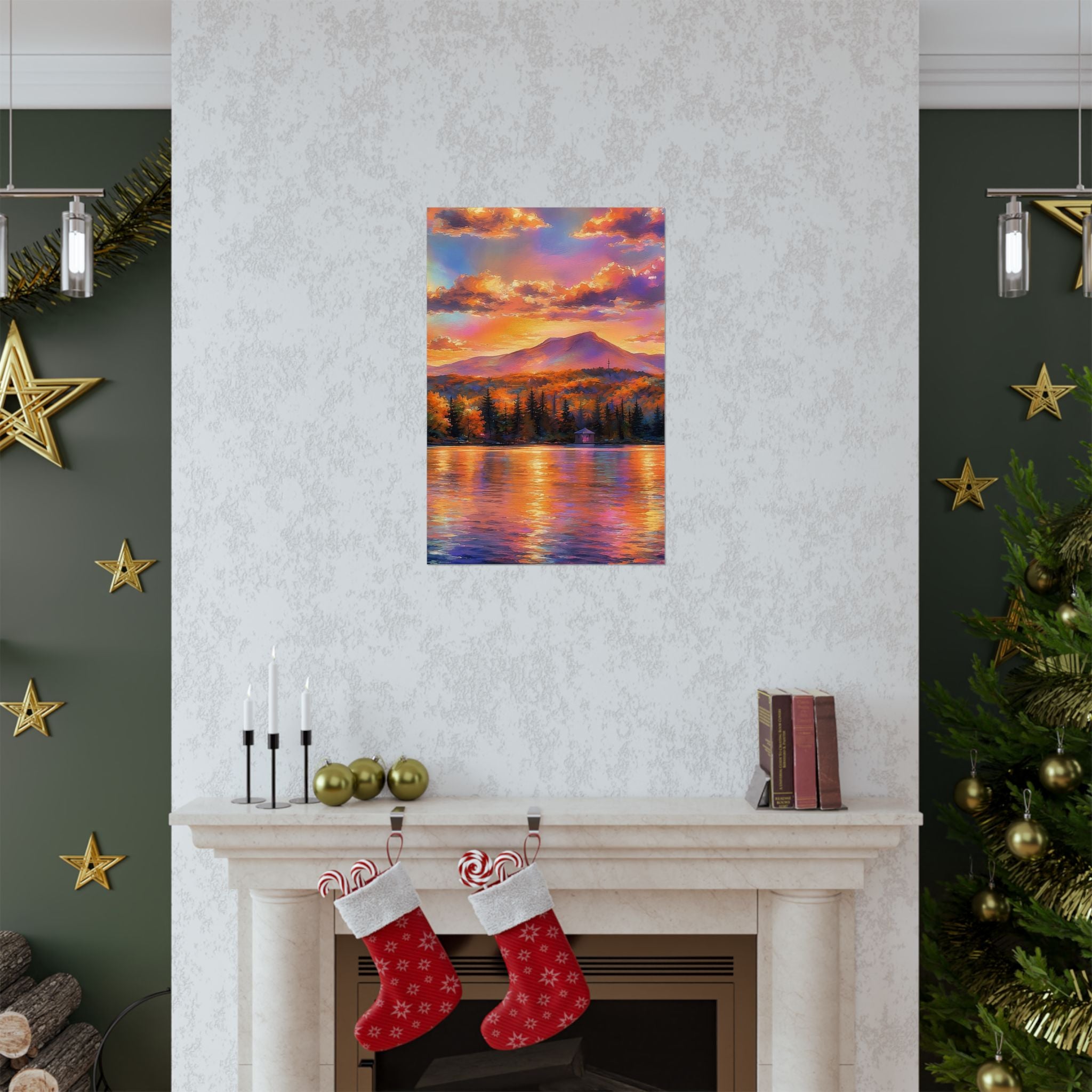 Vermont Camel's Humo Mountain Scenic Sunset Lake Poster — Matte Vertical Landscape Print