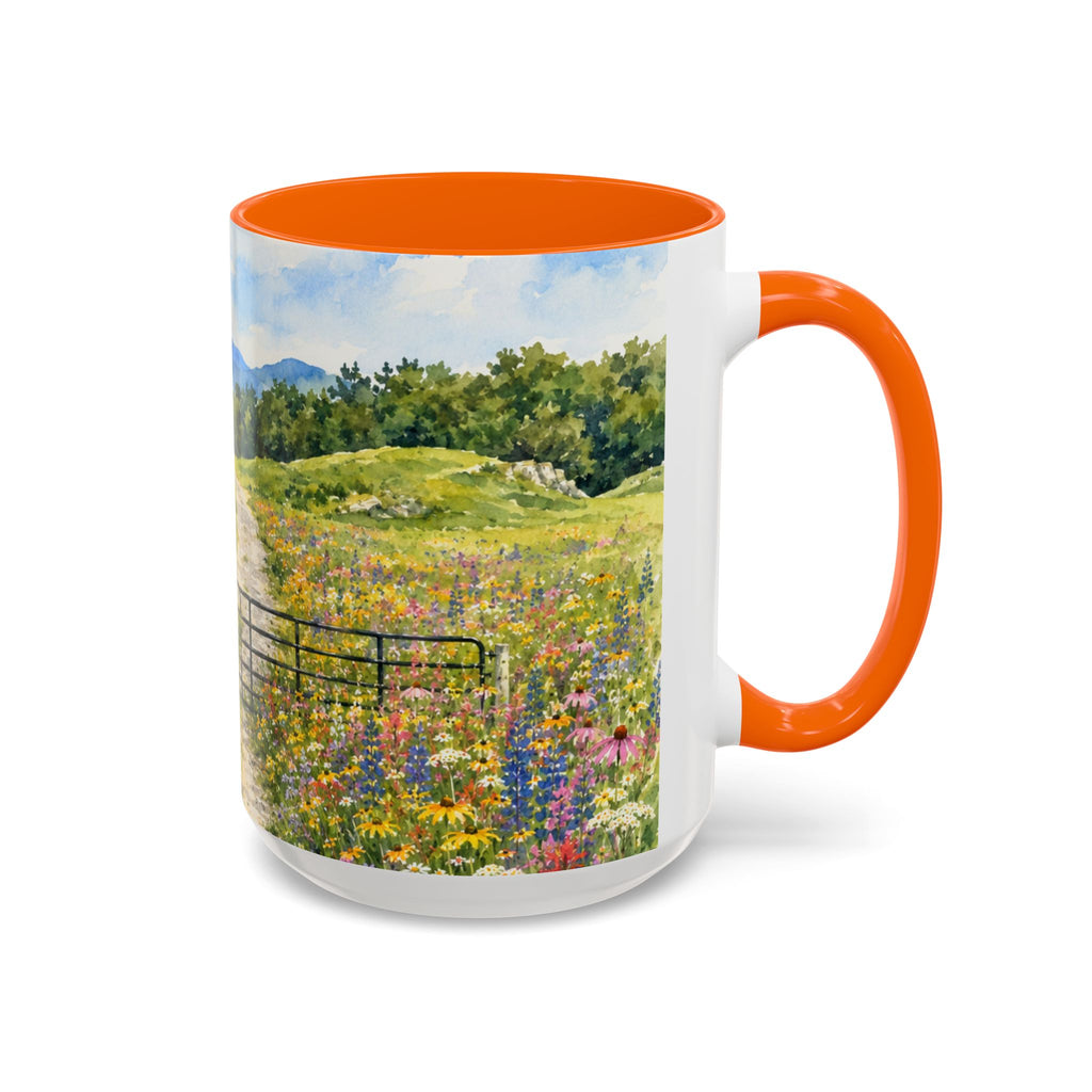 Vermont Camel's Hump Mountain with Scenic Wildflower Path Accent Coffee Mug