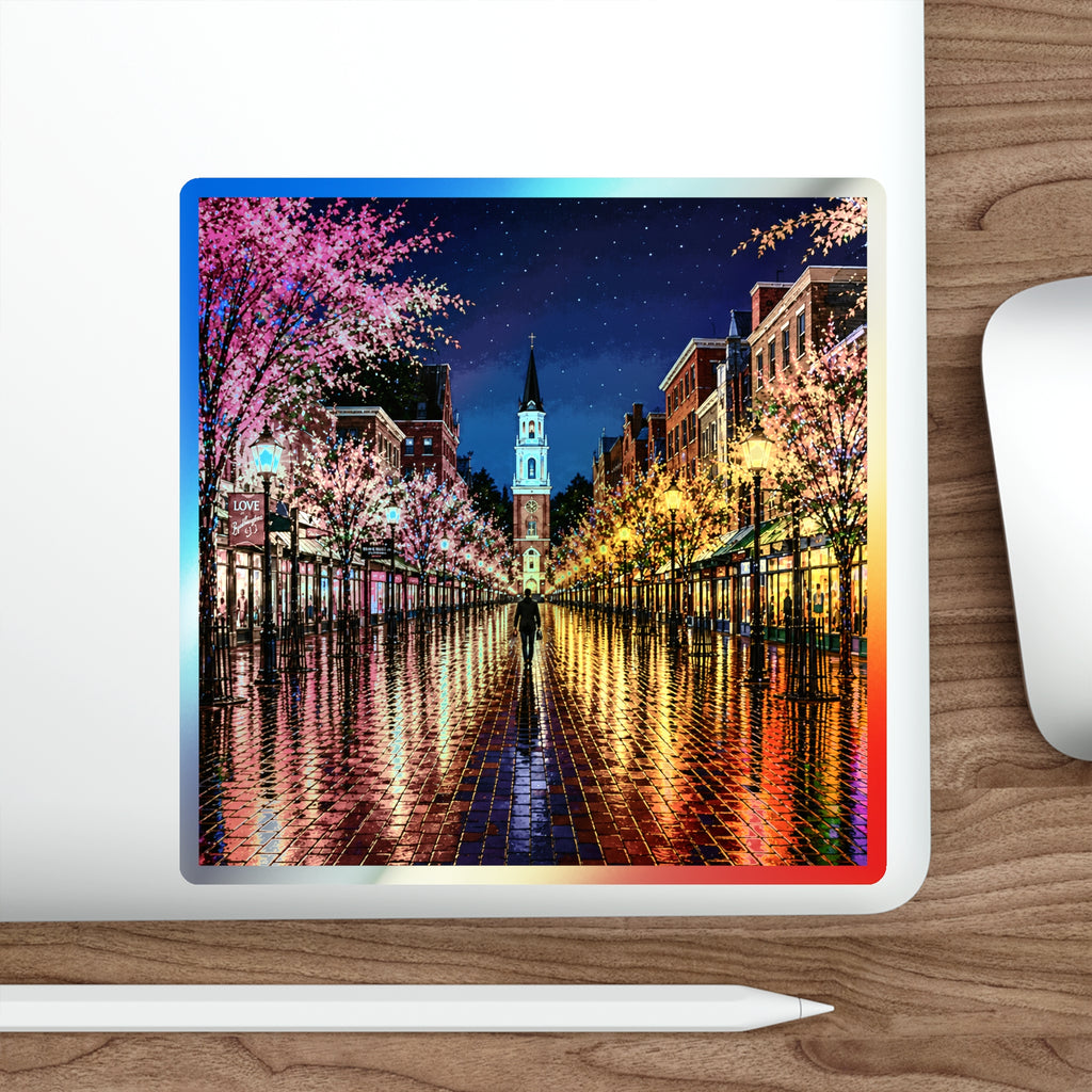 Burlington Vermont Church Street Marketplace Holographic Die-cut Stickers | Rainbow Reflective