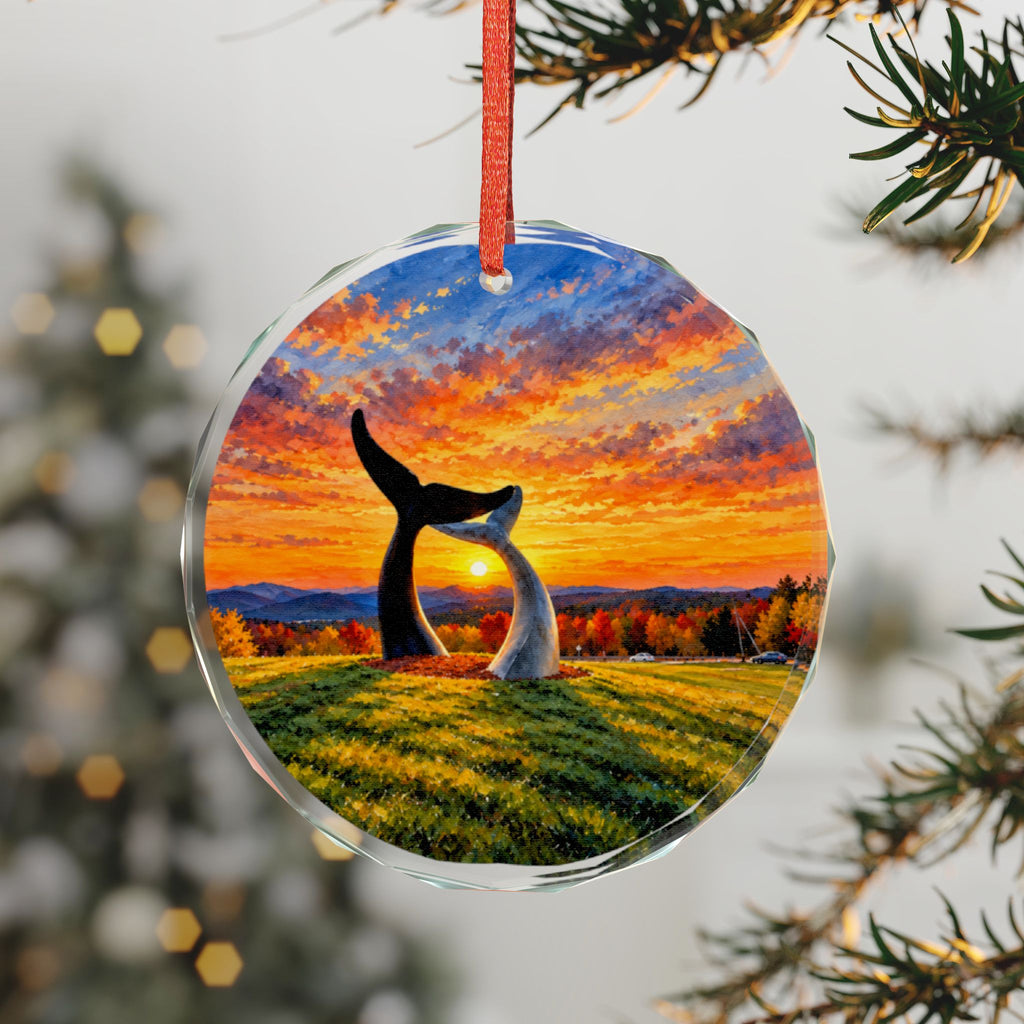 Vermont Whale Tails Glass Ornament — Whale Tail Sunset Scenic Christmas Ornament