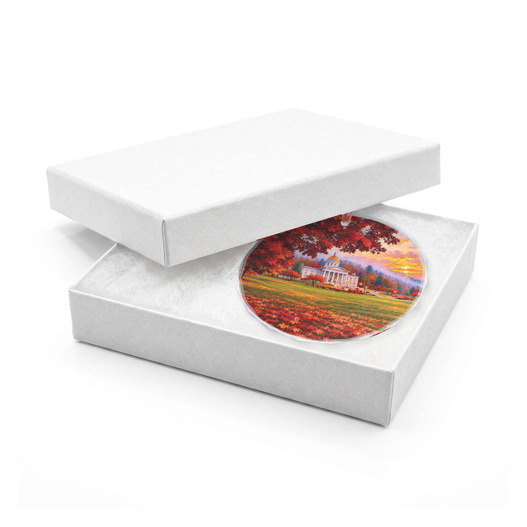 Vermont State Capital Autumn Maple Landscape Glass Ornament | Fall Capital Building Scene