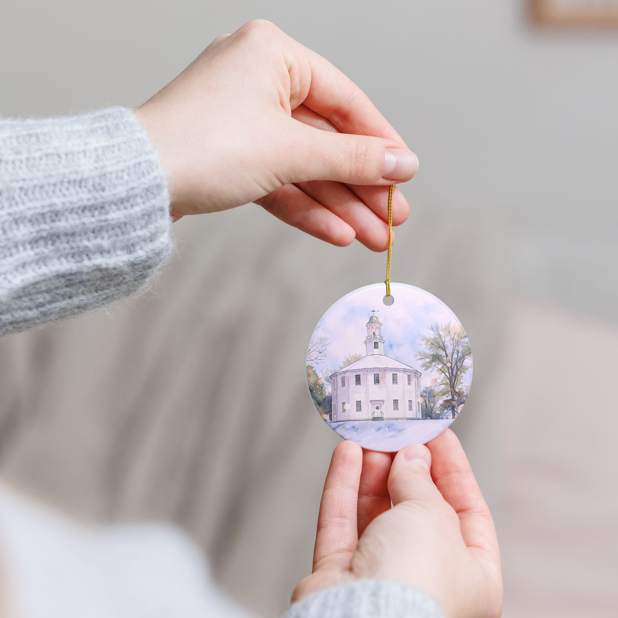 Vermont Old Round Church watercolor ornament Ceramic Ornament | Richmond Vermont round church keepsake