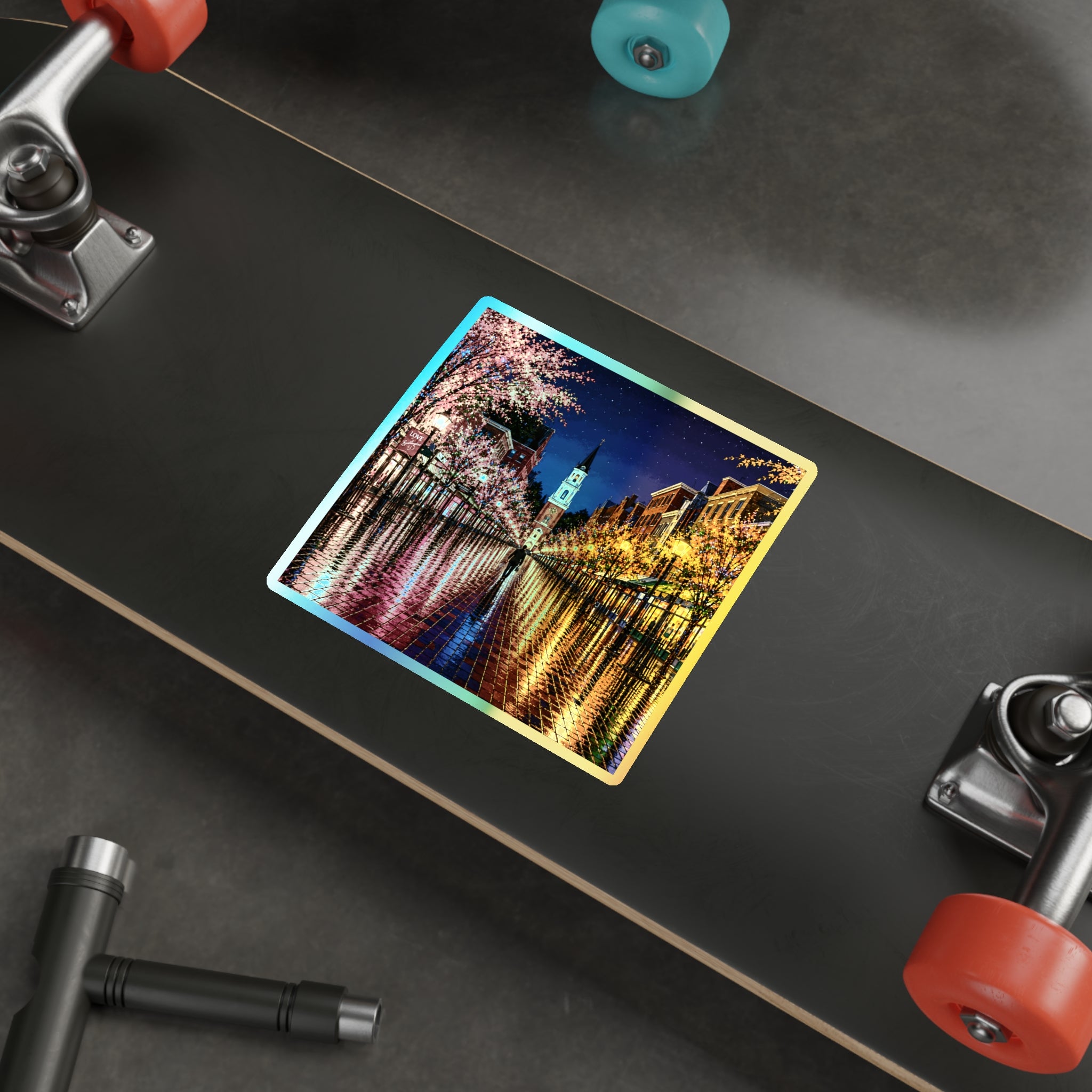 Burlington Vermont Church Street Marketplace Holographic Die-cut Stickers | Rainbow Reflective