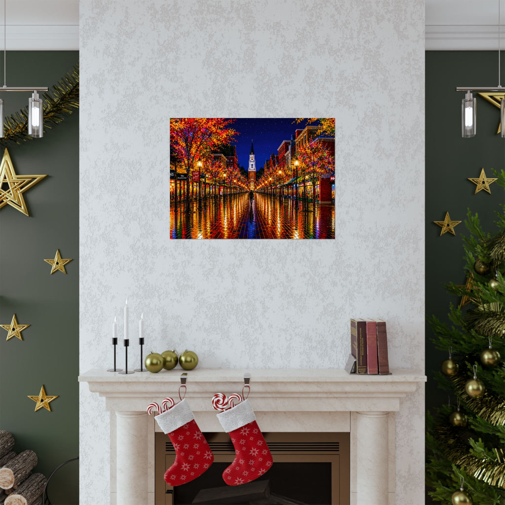 Burlington Vermont Church Street Marketplace Matte Horizontal Poster | Colorful Lights Reflection