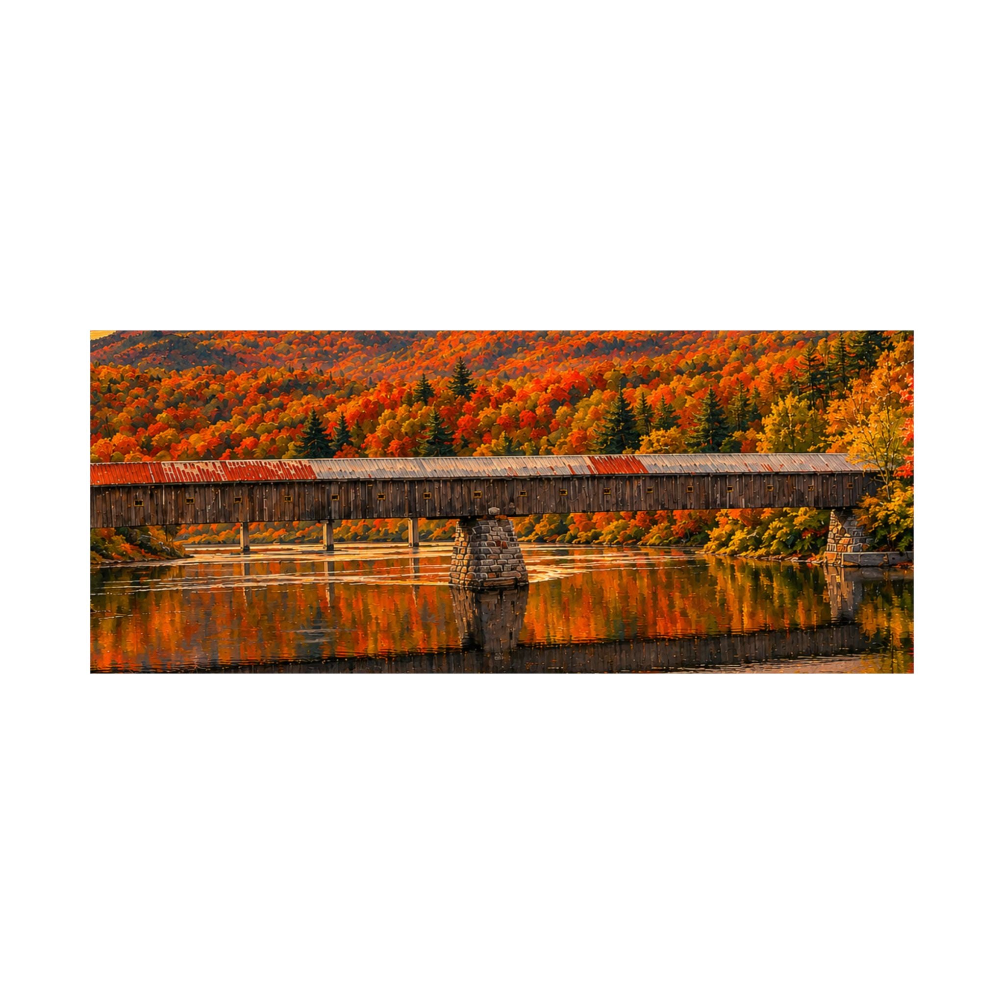 Cornish Windsor Covered Bridge Poster | Fall Landscape Matte Horizontal Print New Hampshire and Vermont