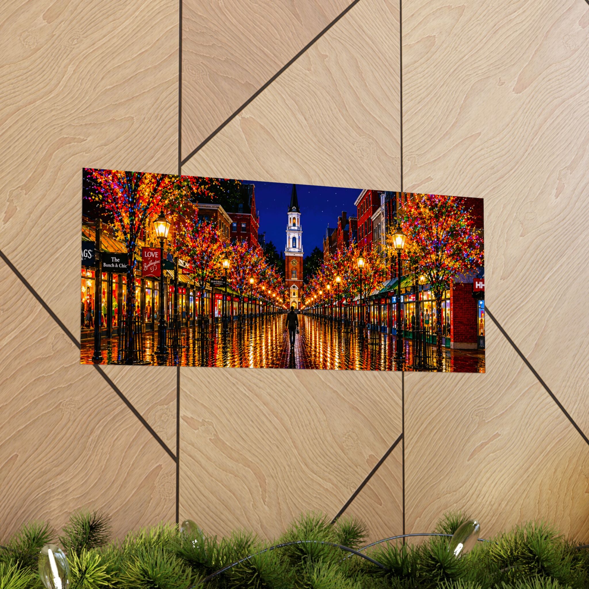 Burlington Vermont Church Street Marketplace Matte Horizontal Poster | Colorful Lights Reflection