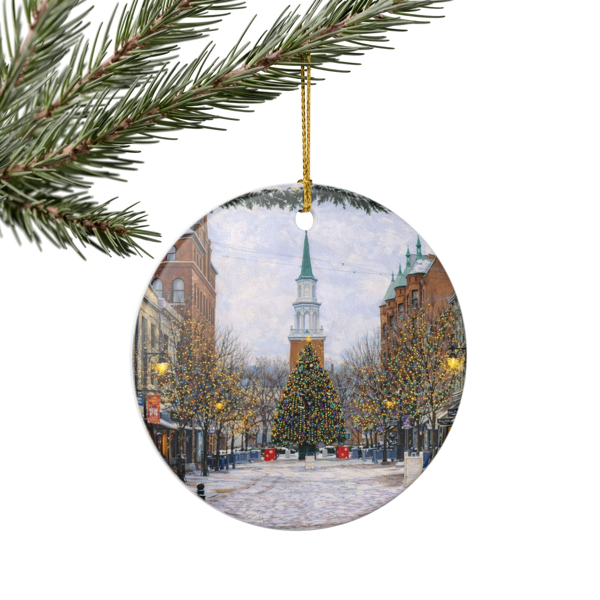 Church Street Marketplace Burlington Vermont Christmas Tree Ornament | Ceramic Decoration