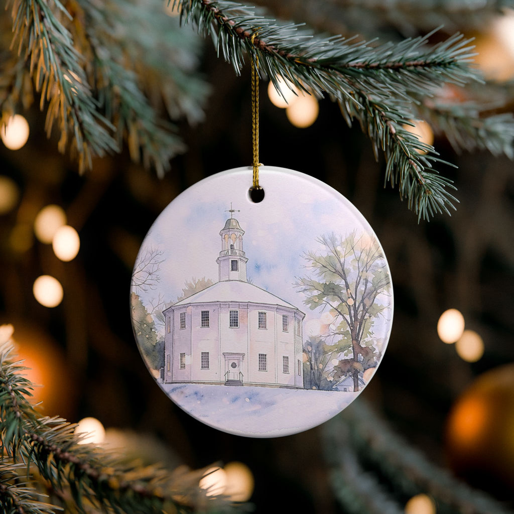 Vermont Old Round Church watercolor ornament Ceramic Ornament | Richmond Vermont round church keepsake