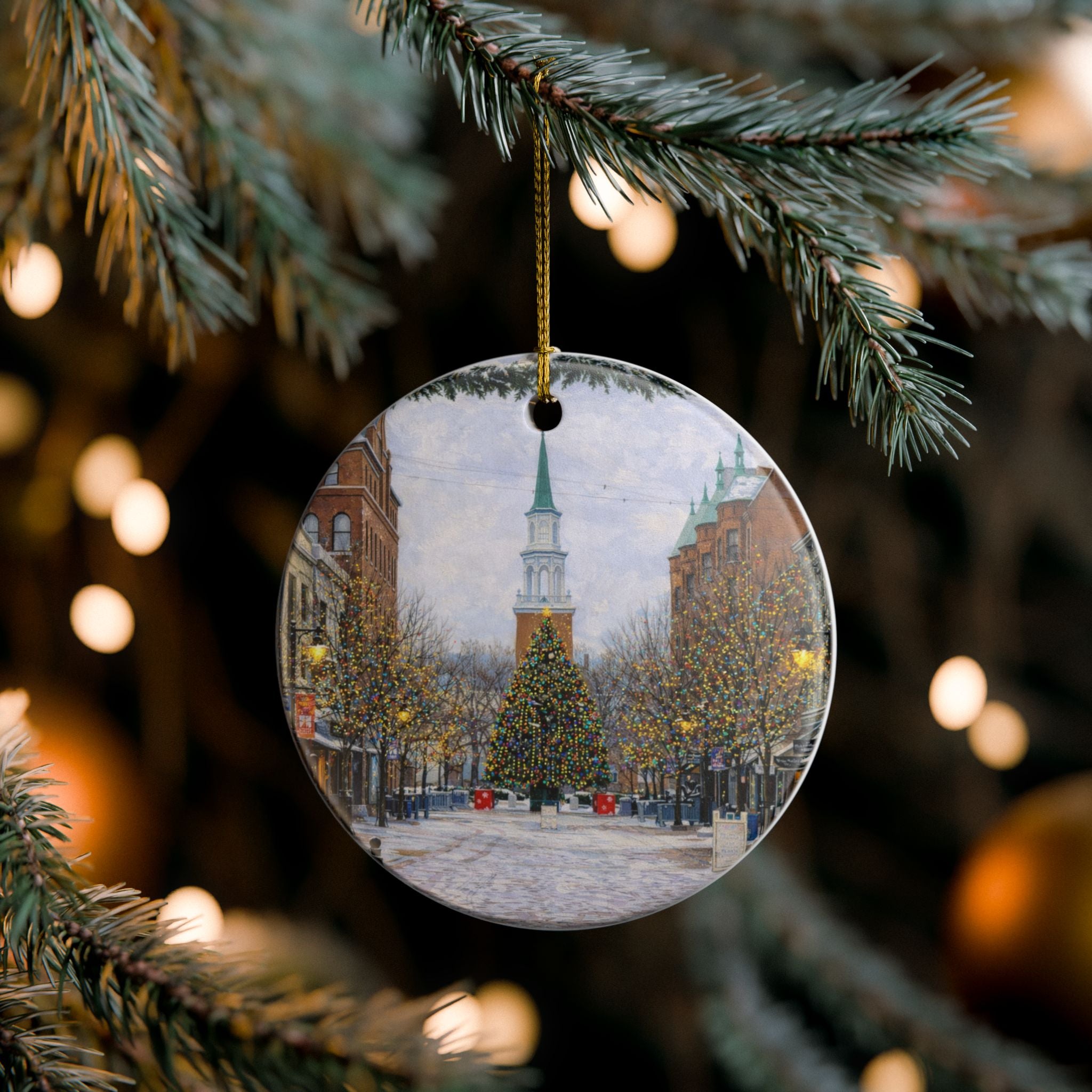 Church Street Marketplace Burlington Vermont Christmas Tree Ornament | Ceramic Decoration