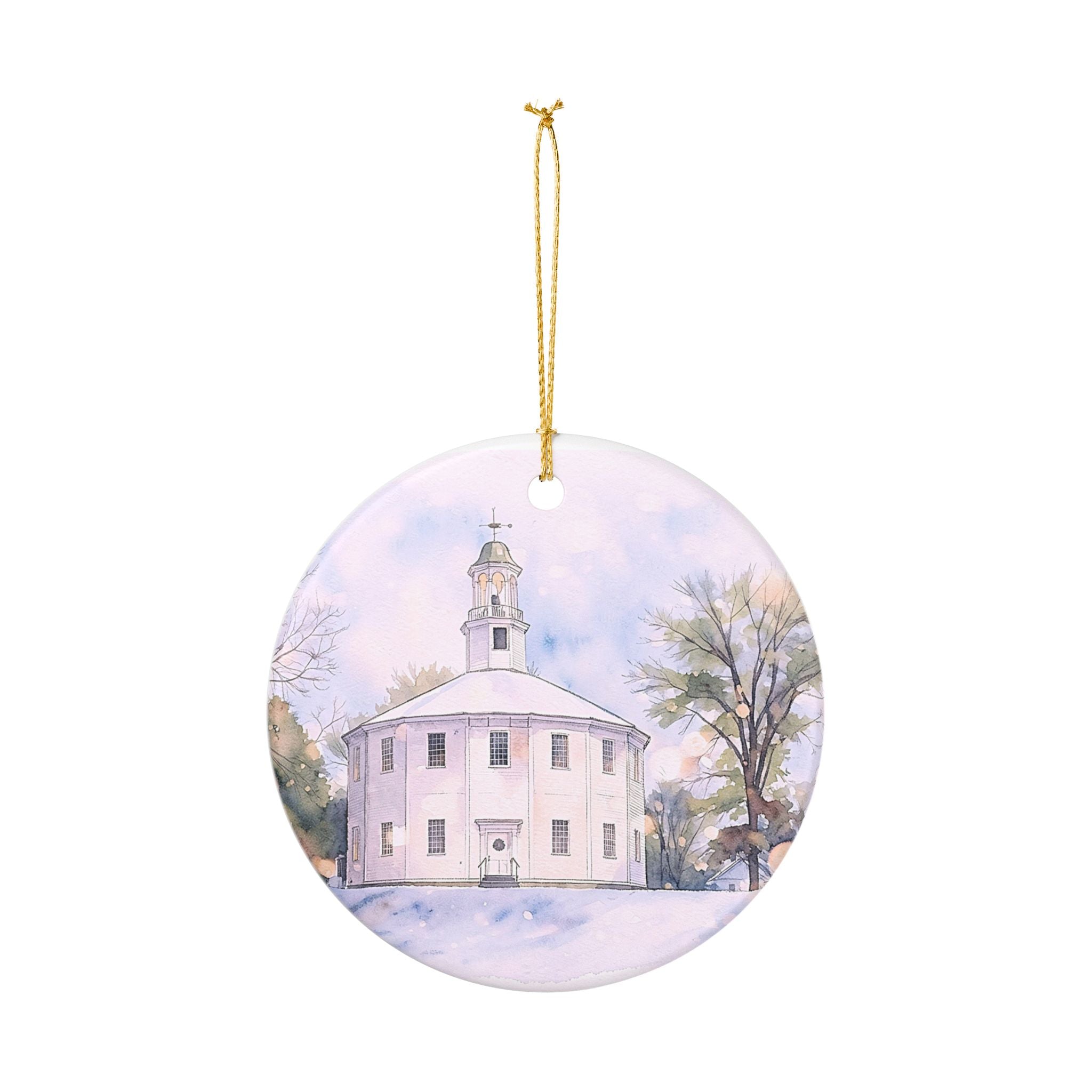 Vermont Old Round Church watercolor ornament Ceramic Ornament | Richmond Vermont round church keepsake