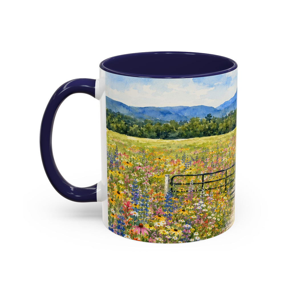 Vermont Camel's Hump Mountain with Scenic Wildflower Path Accent Coffee Mug